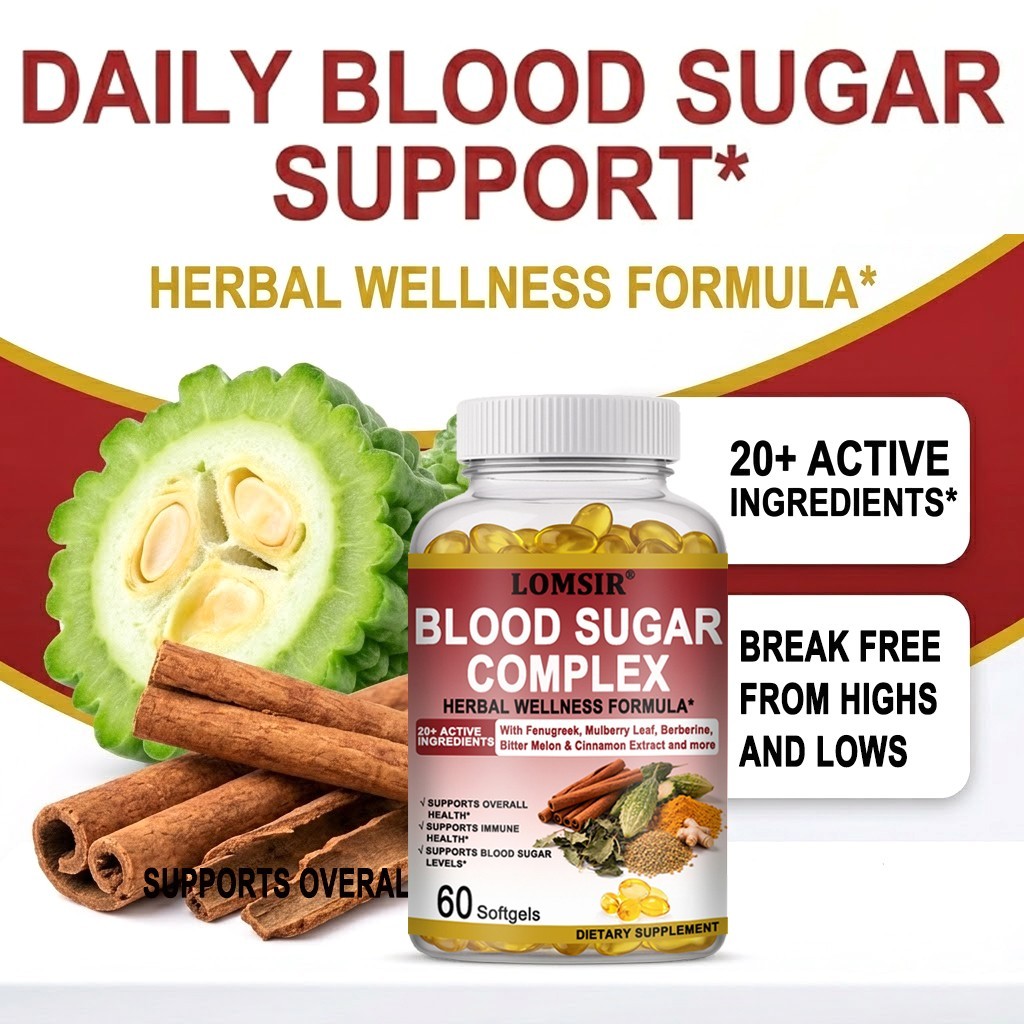 Blood Sugar Complex Supplement, 20+ Natural Herbs Vitality Support – 60 Softgels