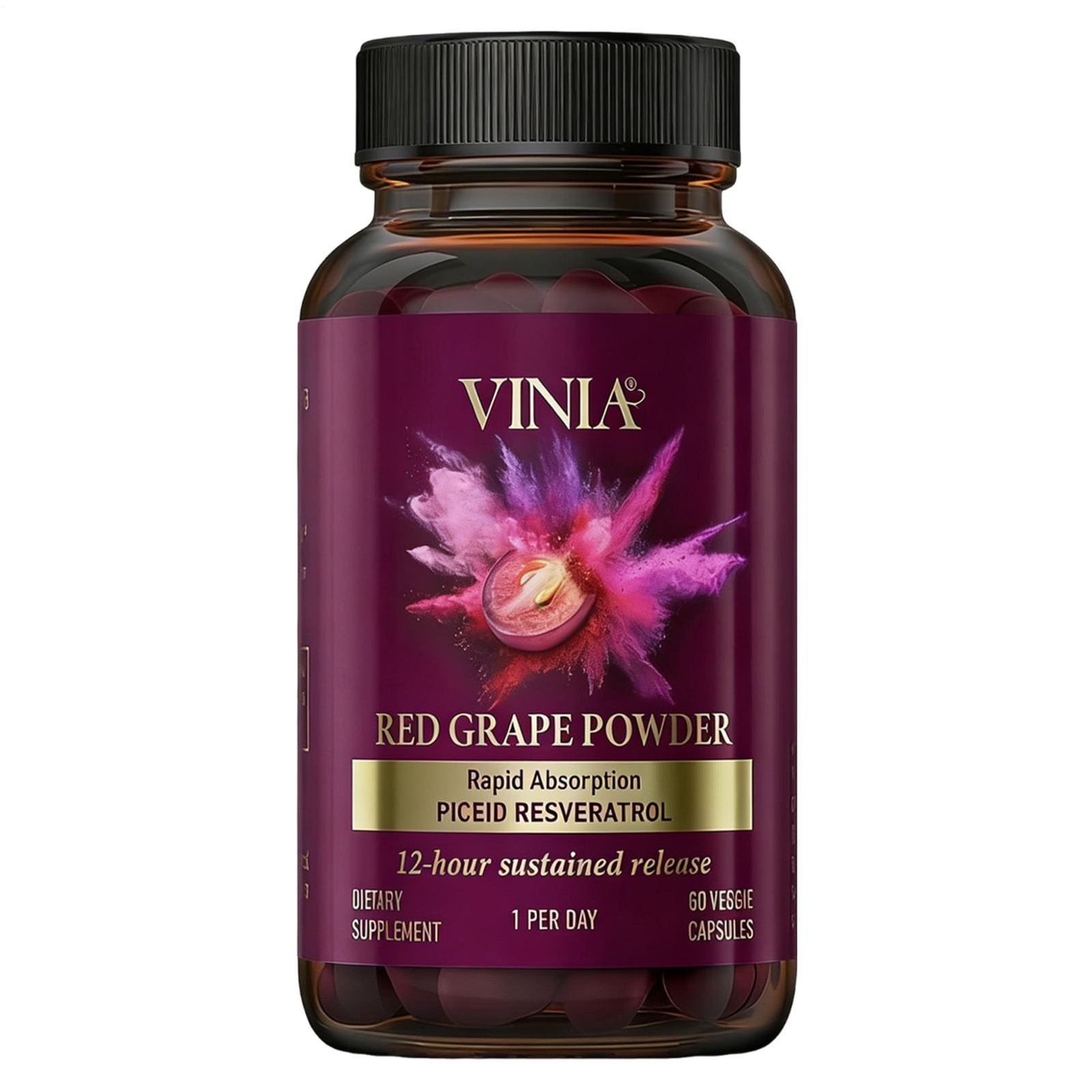 VINIA Piceid Resveratrol Red Grape Powder Supplement Increases Blood Flow 60caps