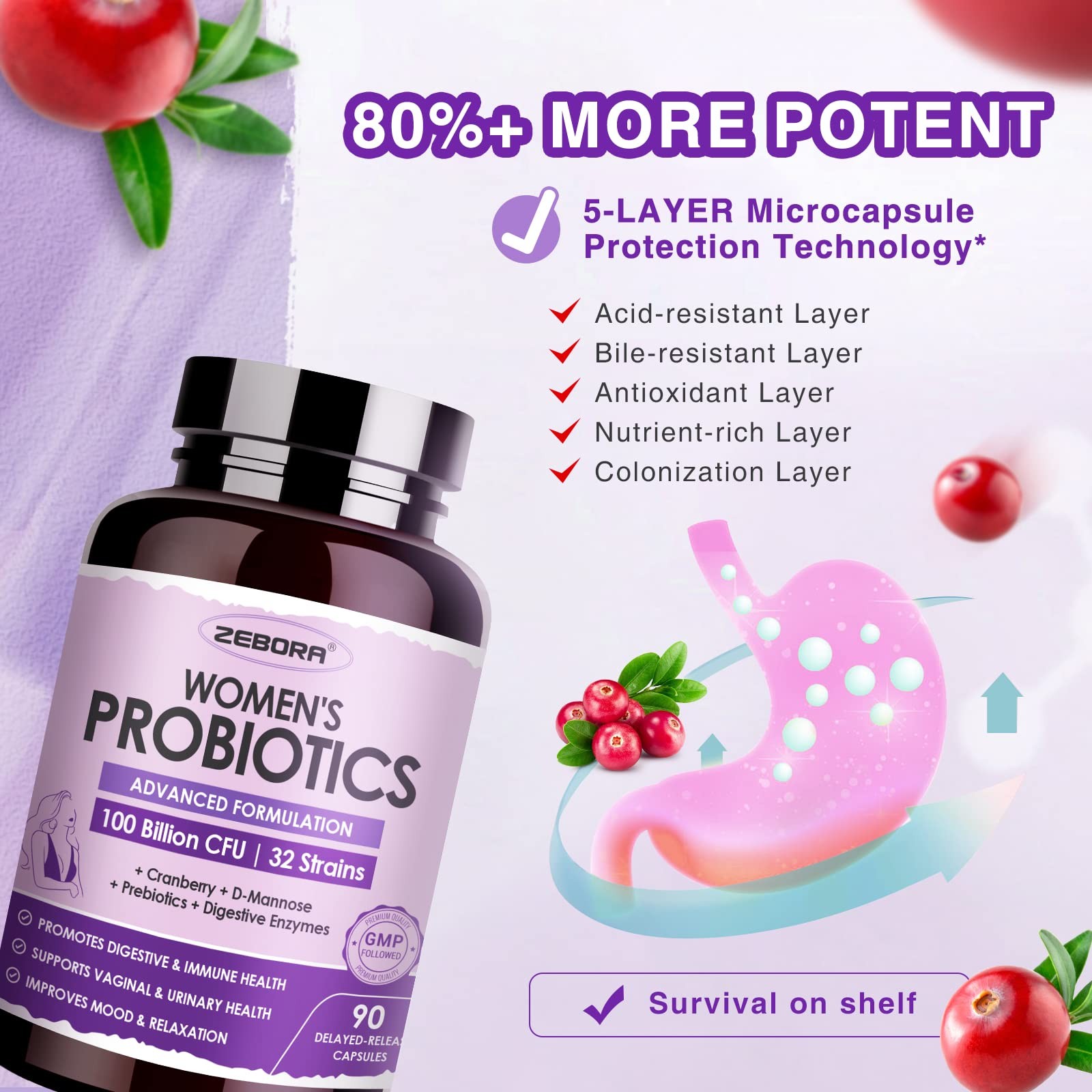 Probiotics for Women – Digestive, Urinary Tract, & Immune Support, 90 Caps