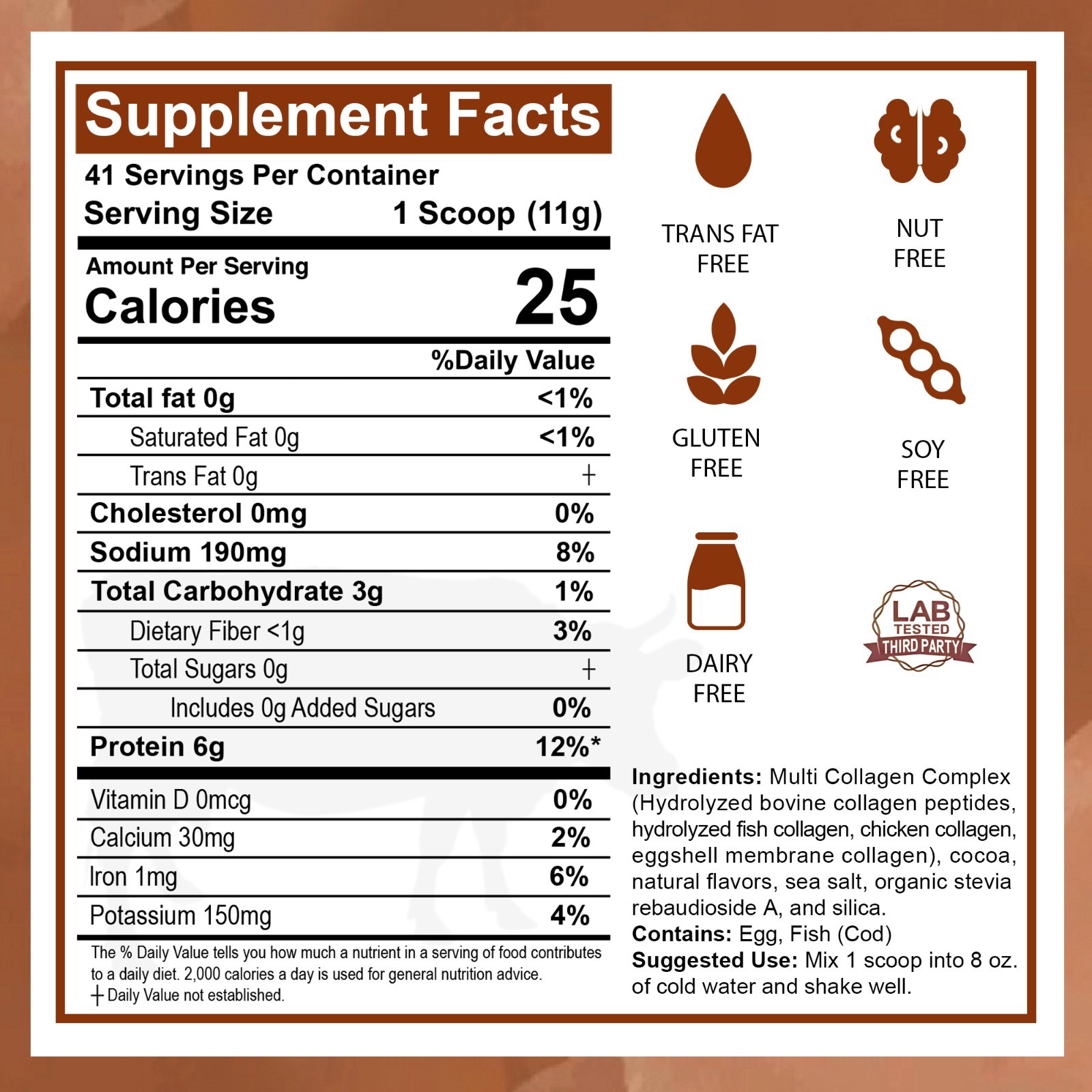 Chocolate Multi Collagen Protein Powder16oz Hydrolyzed PeptidesType I,II,III,V,X
