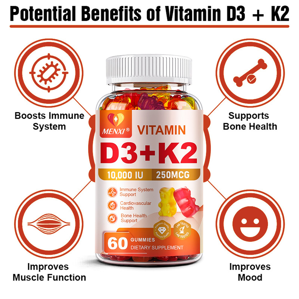 MENXI Vitamin D3 K2 Gummies – 60 Count – Supports Healthy Bone Heart