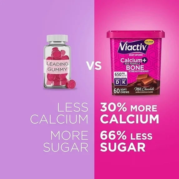 Viactiv Calcium + Vitamin D3 Supplement Soft Chews, Caramel,Calcium 100 Count