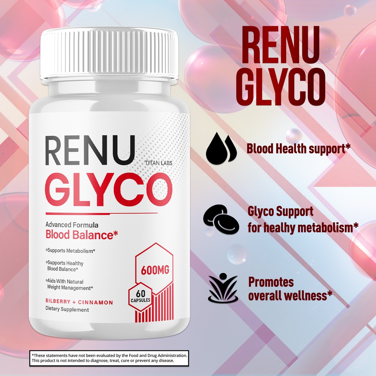 (3 Pack) Renu Glyco Advanced Blood Health Support Supplement RenuGlyco 180 Caps