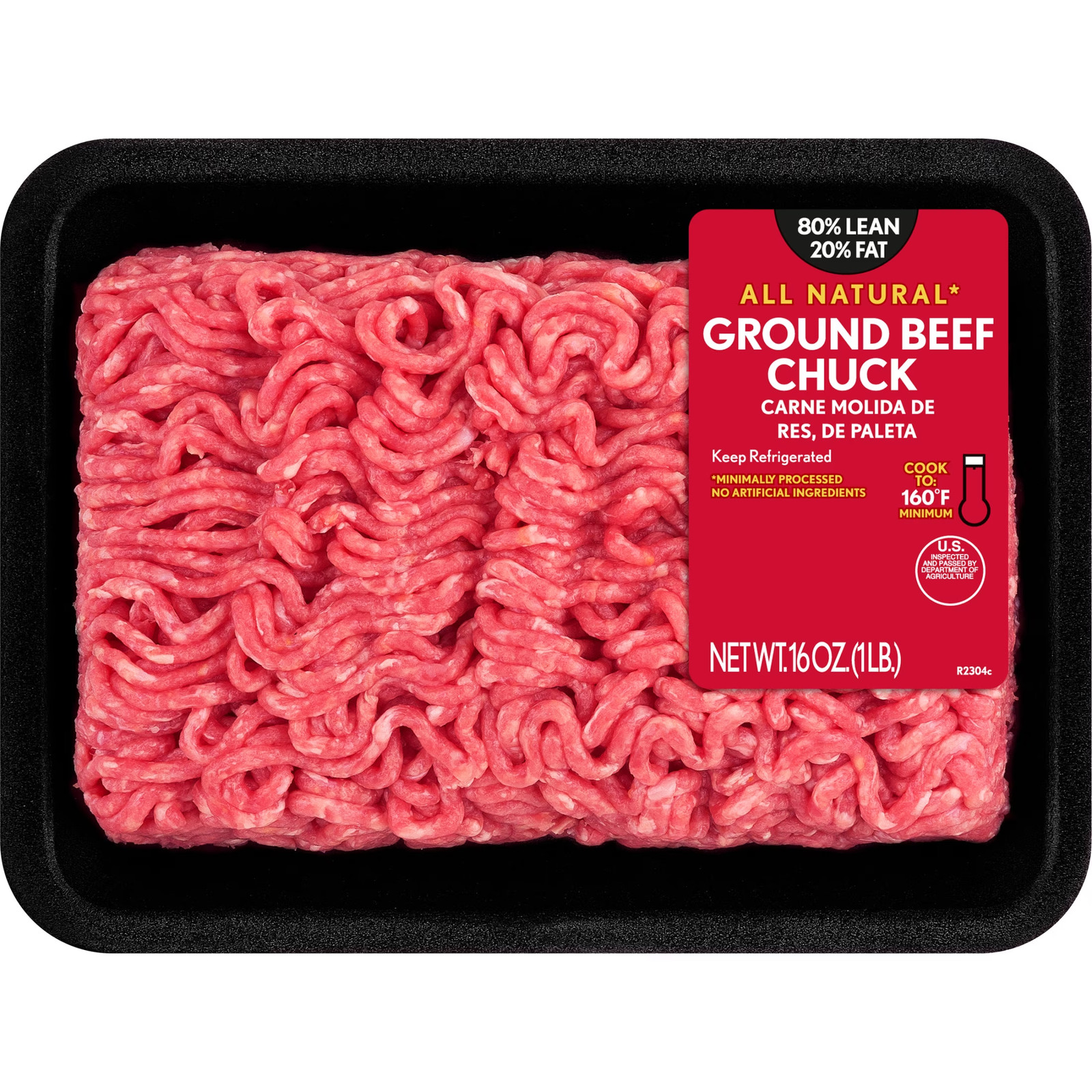 All Natural* 80% Lean/20% Fat Ground Beef Chuck, 1 Lb Tray