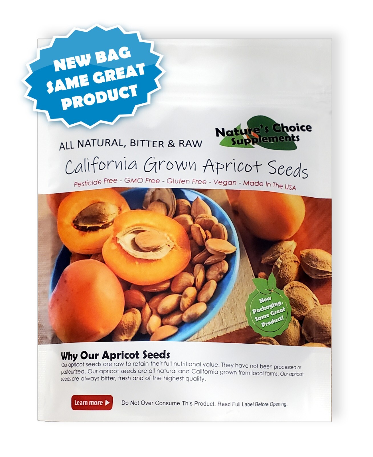 8 OZ Bag, Apricot Seeds, California Grown, Bitter, Raw, 100% All Natural