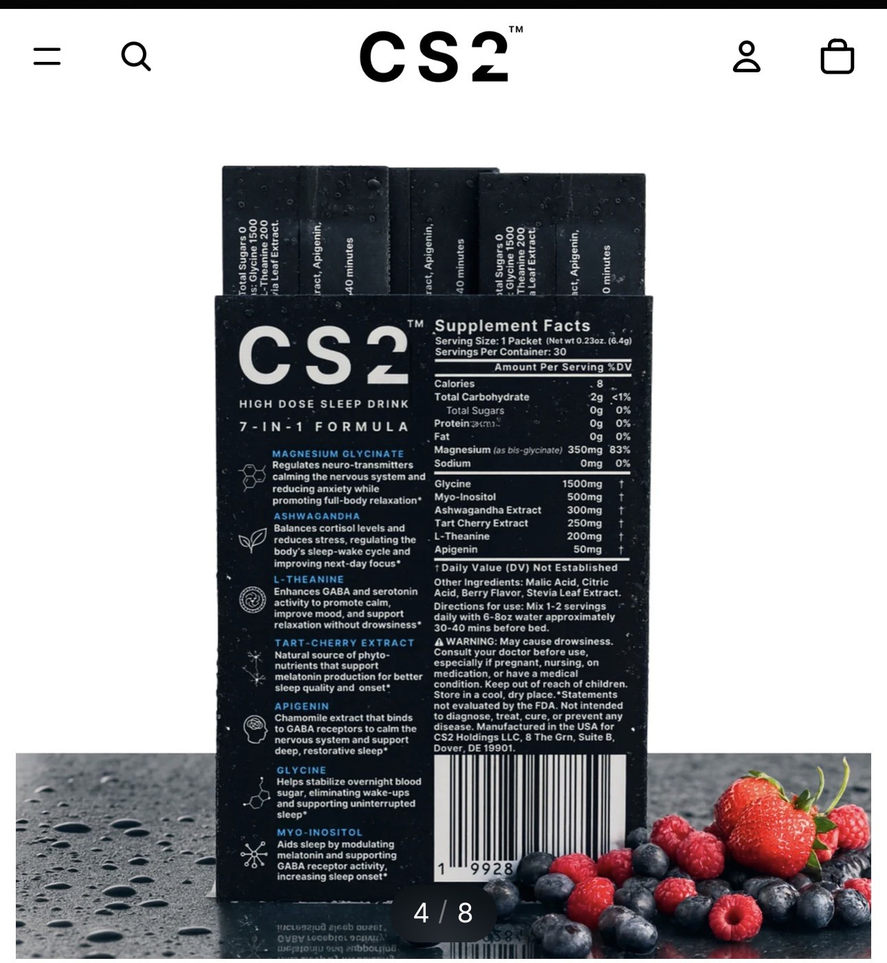 CS2 Calm Vitamin Mineral Proprietary Sleep Aid Drink Mix-Magnesium-30 Pack-Berry