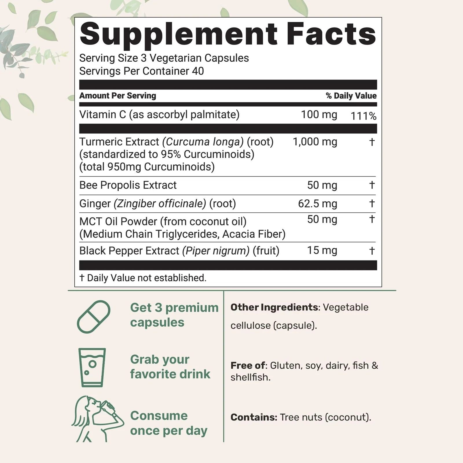 Pure Turmeric Veggie Supplement 1000mg 95% 120 Curcumin Curcuminoids Caps