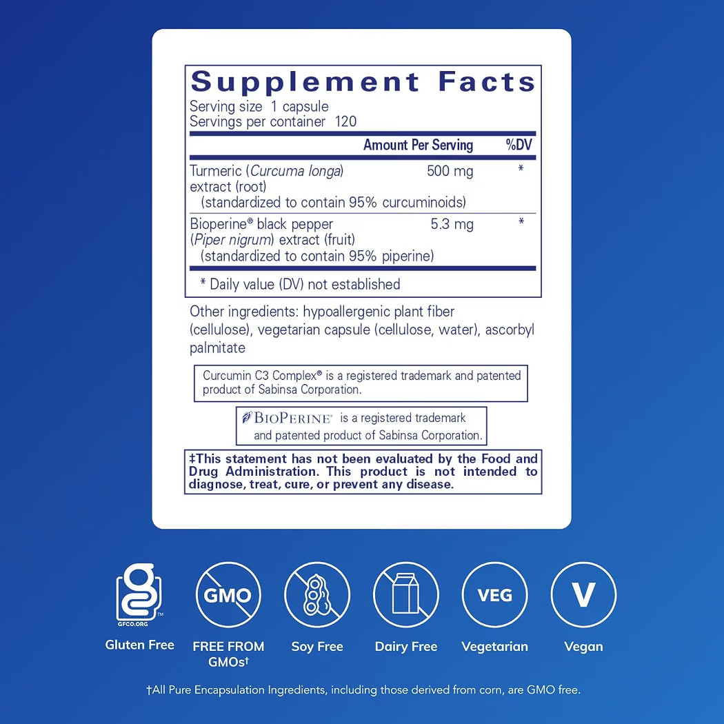 Curcumin 500 mg with Bioperine Black Pepper Extract Turmeric Joint Support 120Ct