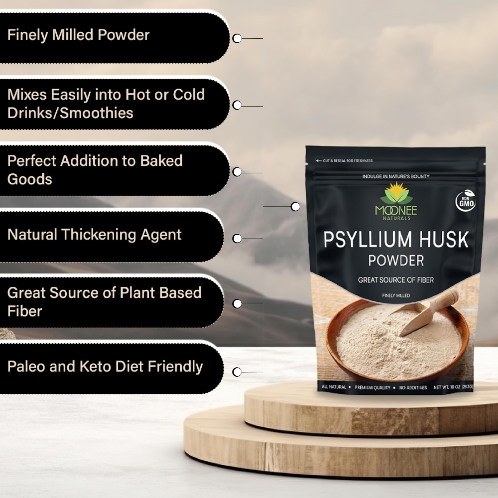 Psyllium Husk Powder (10 OZ), Gluten Free, Non GMO, Finely Ground, Keto Friendly