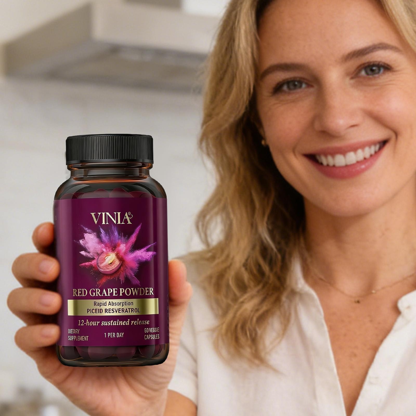 VINIA Piceid Resveratrol Red Grape Powder Supplement Increases Blood Flow 60caps