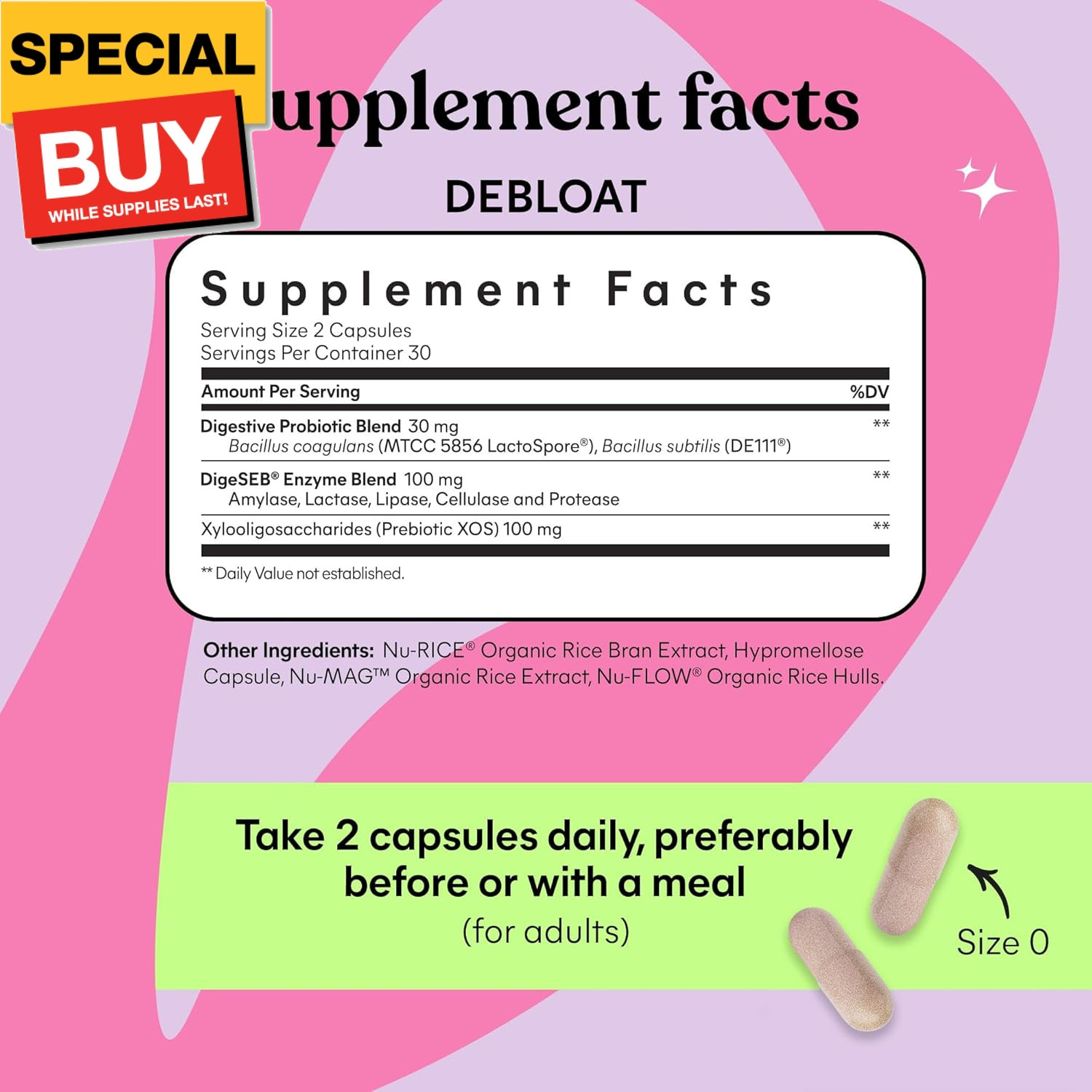 Debloat 3-in-1 Prebiotic, Probiotic & Digestive Enzyme Capsules for Bloating & G