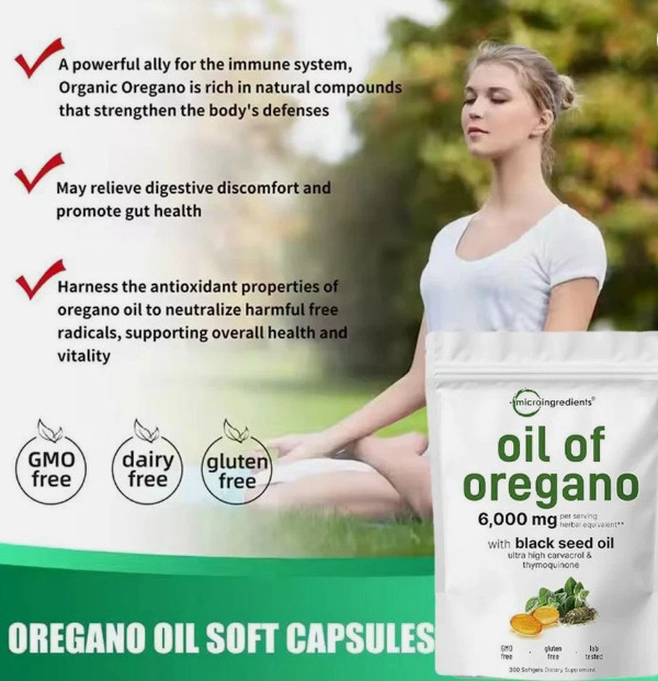 2 in 1 Oil of Oregano & Black Seed Softgels Count with Carvacrol,Immune Supports