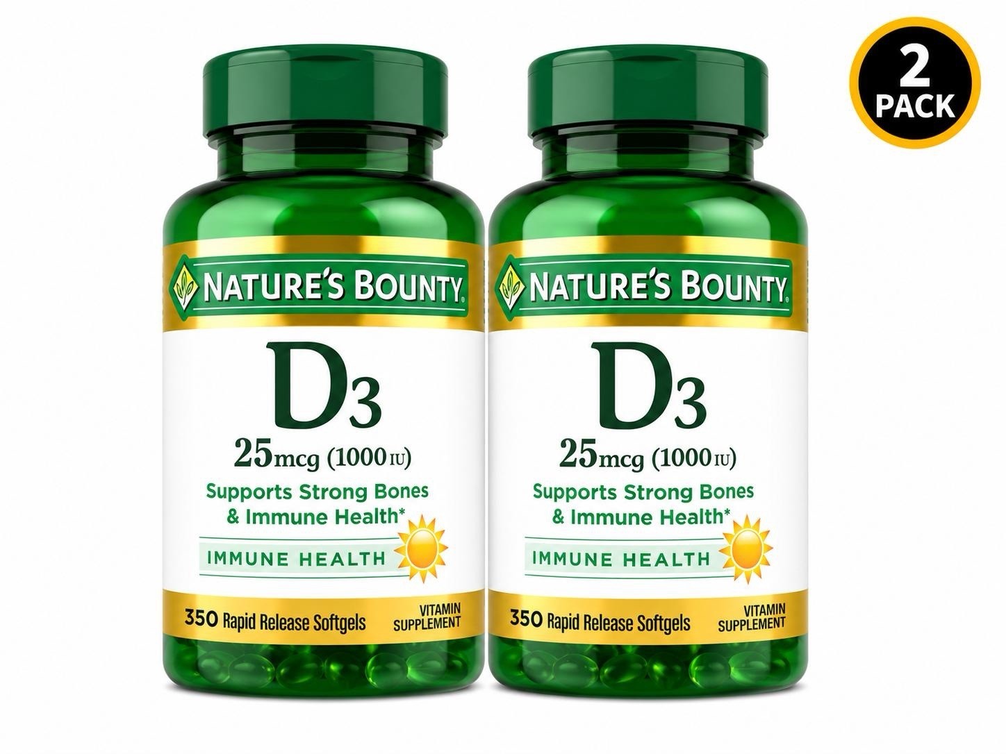 (2 Pack) Nature’s Bounty Vitamin D3 25mcg (1000iu) 350ct Each Exp:12-2028+ M39