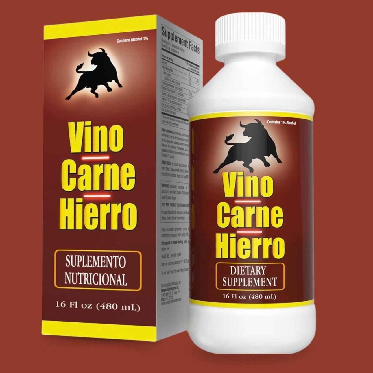 Menper Vino Carne Hierro Supplement with Iron & B Vitamins – 16 fl oz