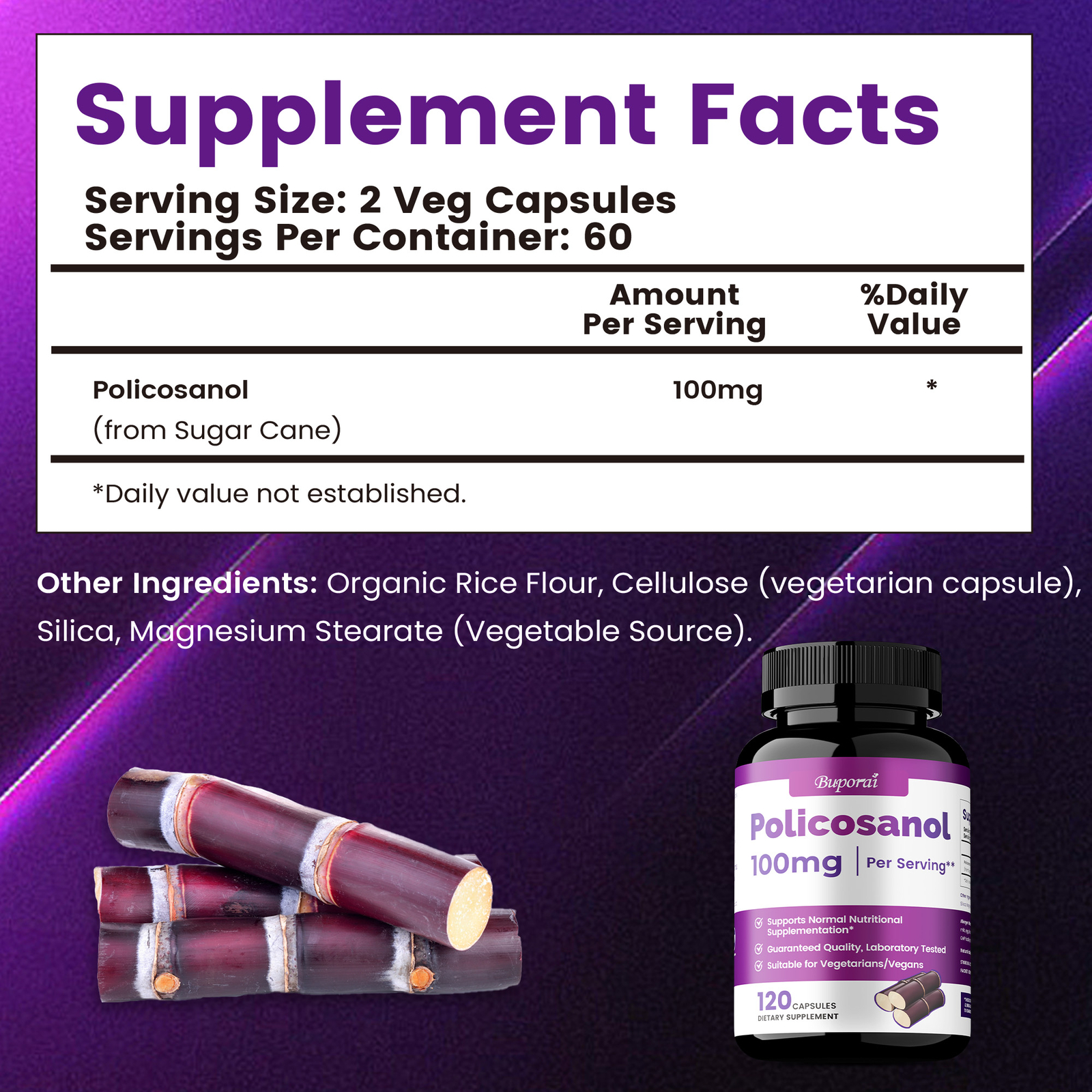 Policosanol 100mg – Lowers Cholesterol, Gluten Free and Vegetarian Friendly