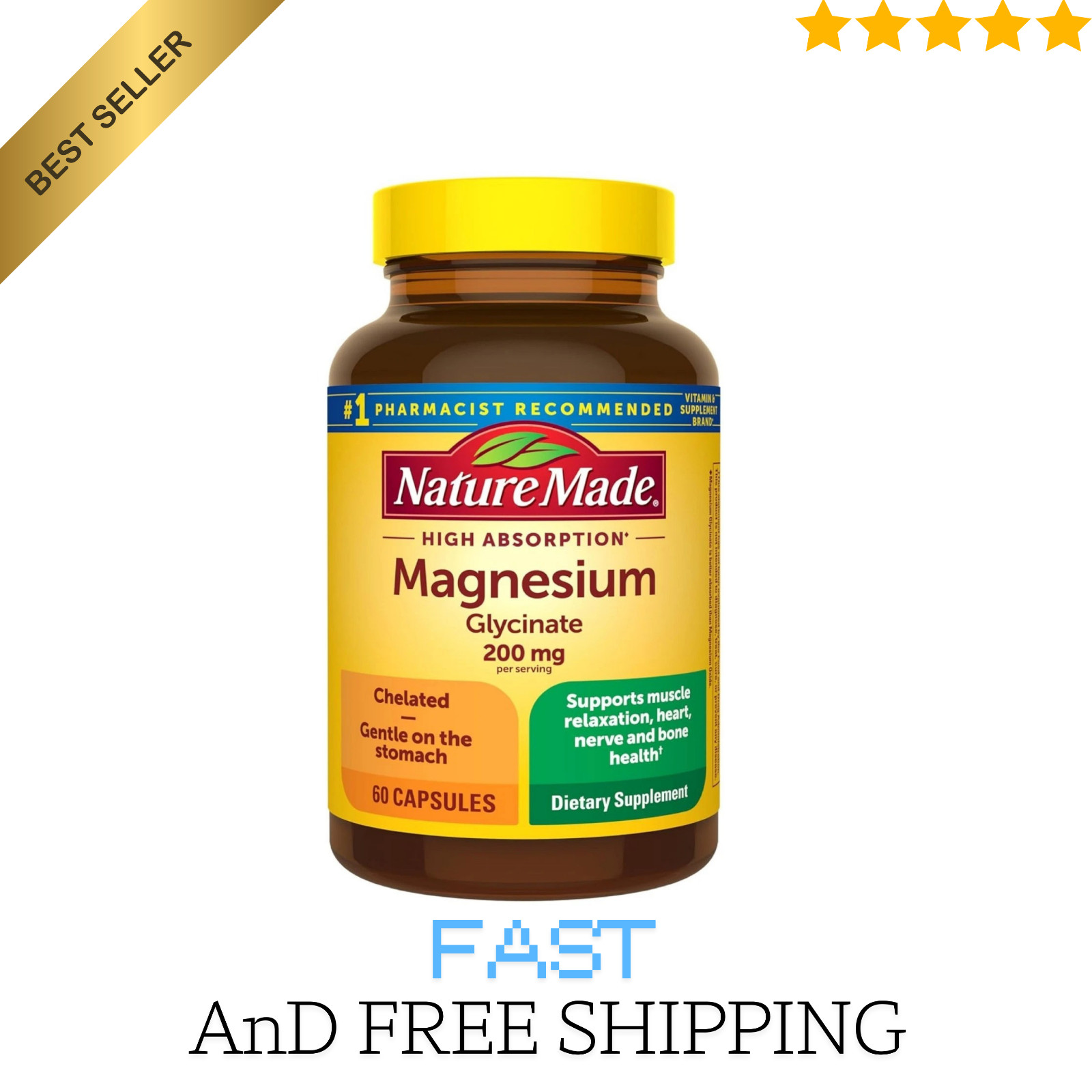 Nature Made Magnesium Glycinate 200 mg Per Serving Capsules, Dietary Supplement