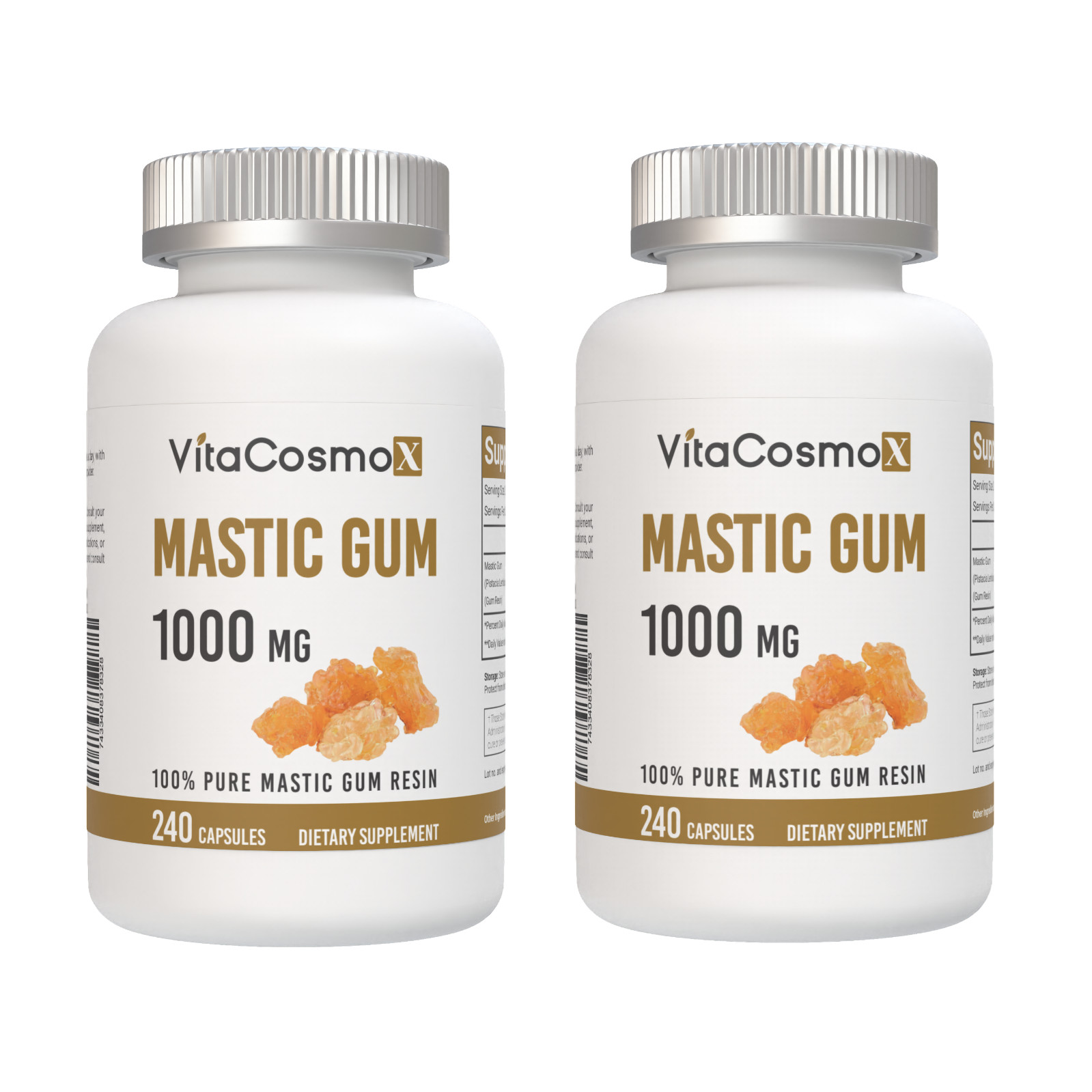2 Pack VitaCosmoX Mastic Gum 1000mg per Serving Support Digestive Func 240 caps