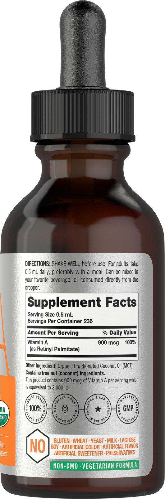 Vitamin A Liquid Drops | 4 fl oz Supplement | with Organic MCT | by Horbaach