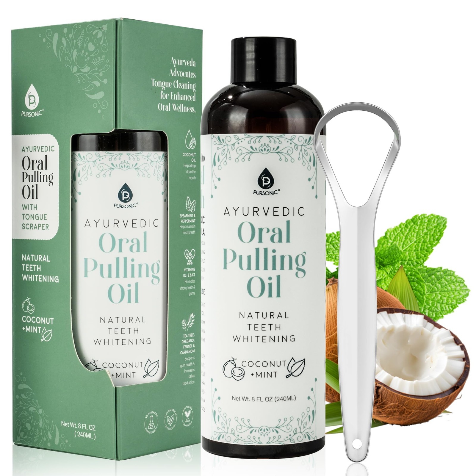 Pursonic Mint & Coconut Oil Pulling for Teeth 8 Fl Oz (Pack of 1), Neutral
