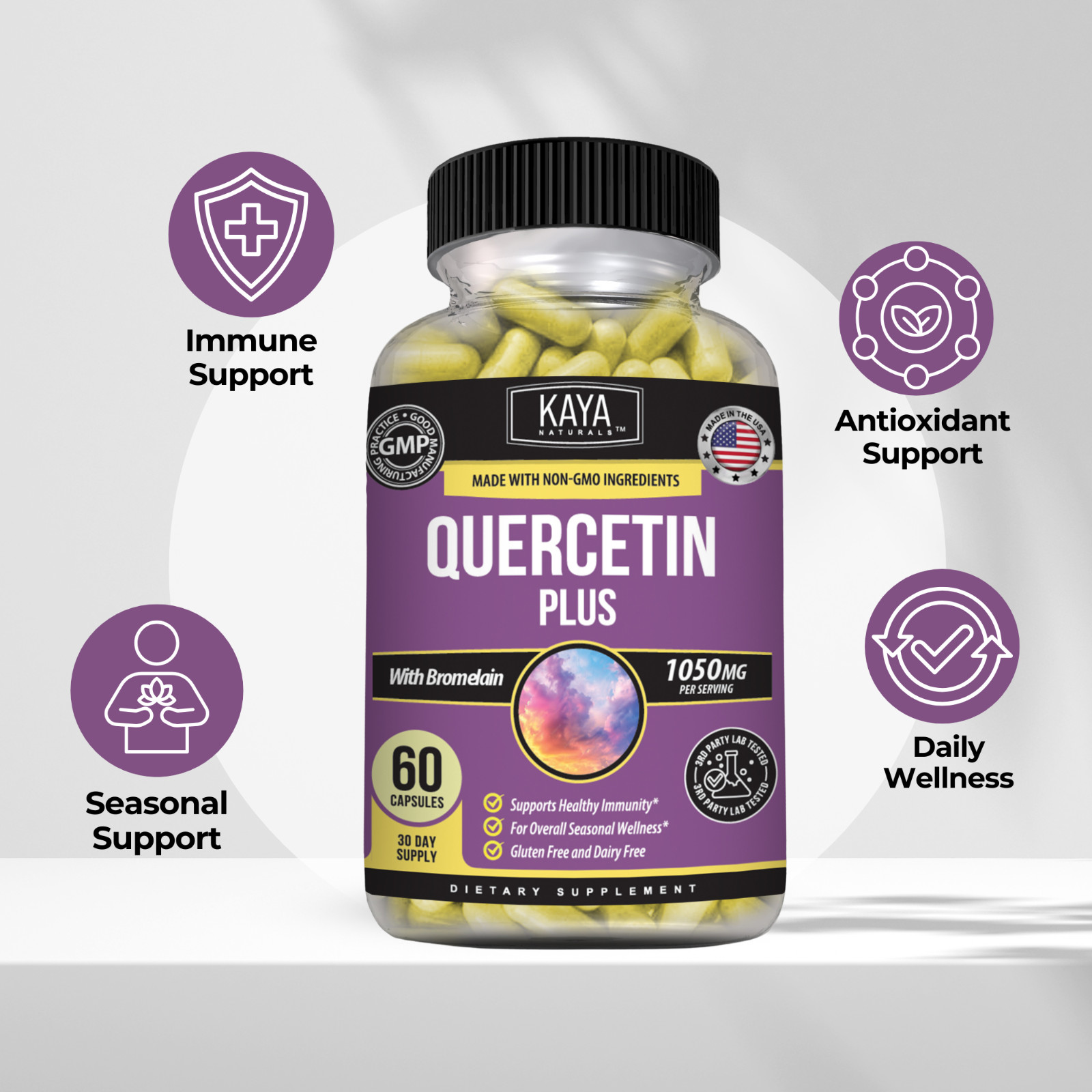 Quercetin + Zinc & Bromelain Immune & Antioxidant Support for Seasonal Wellness