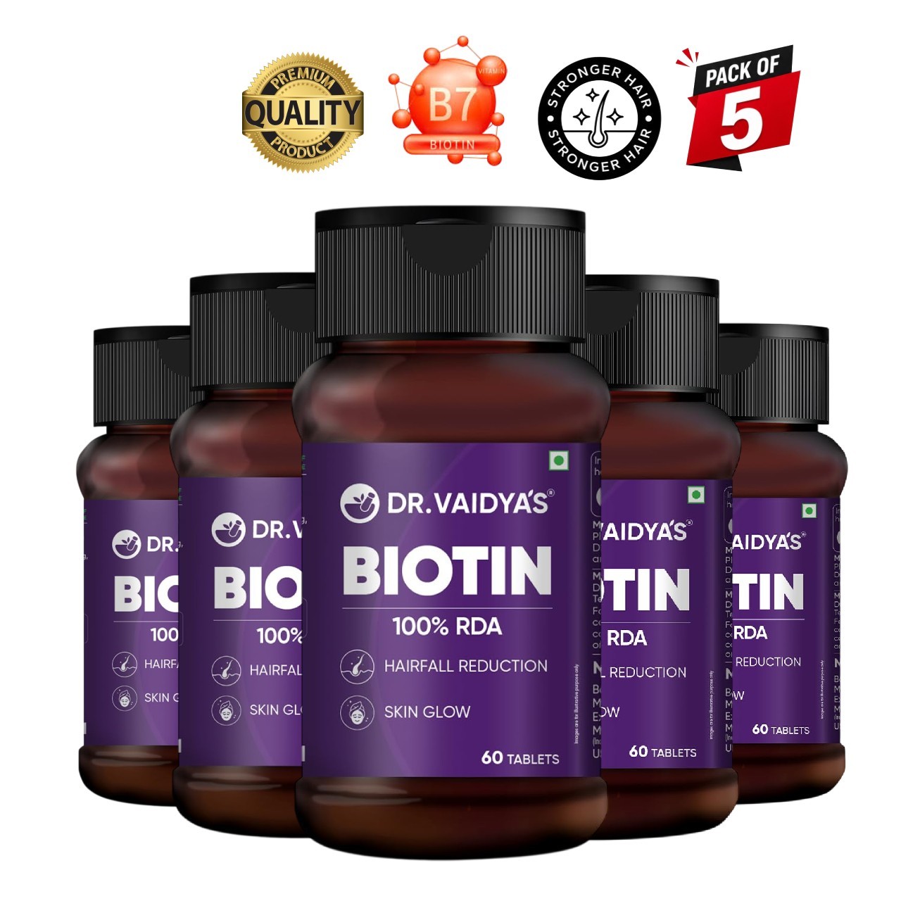 5 Pack Dr. Vai.dya’s Biotin Amla Bhringraj 60 Veg Tablets
