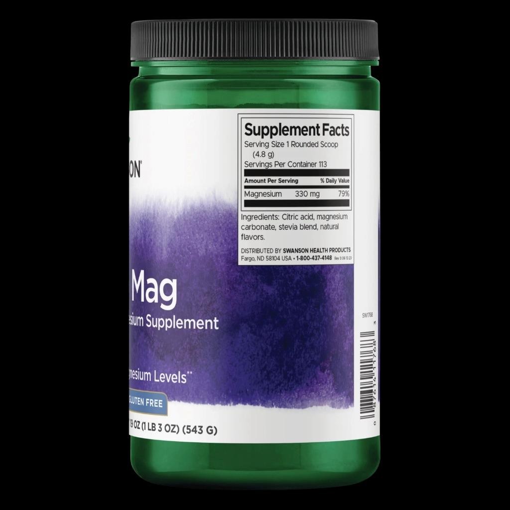 Swanson Mag Calming Anti-Stress Powder Drink Mix, Strawberry Kiwi Flavor (19 oz)