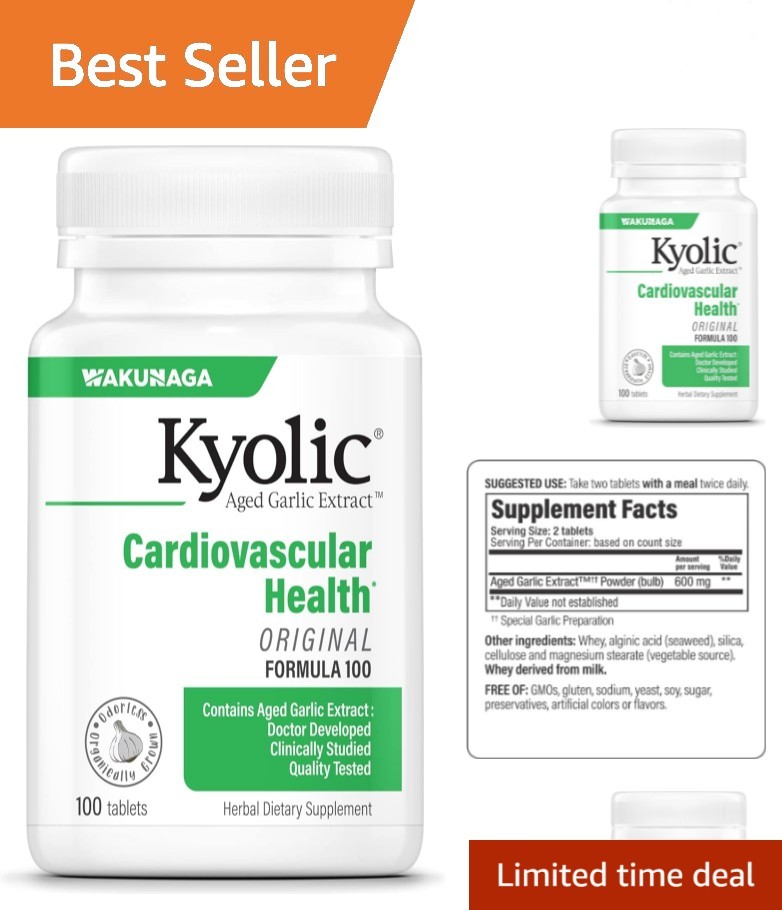 100 Count Odorless Aged Garlic Tablets for Cardiovascular and Immune Support