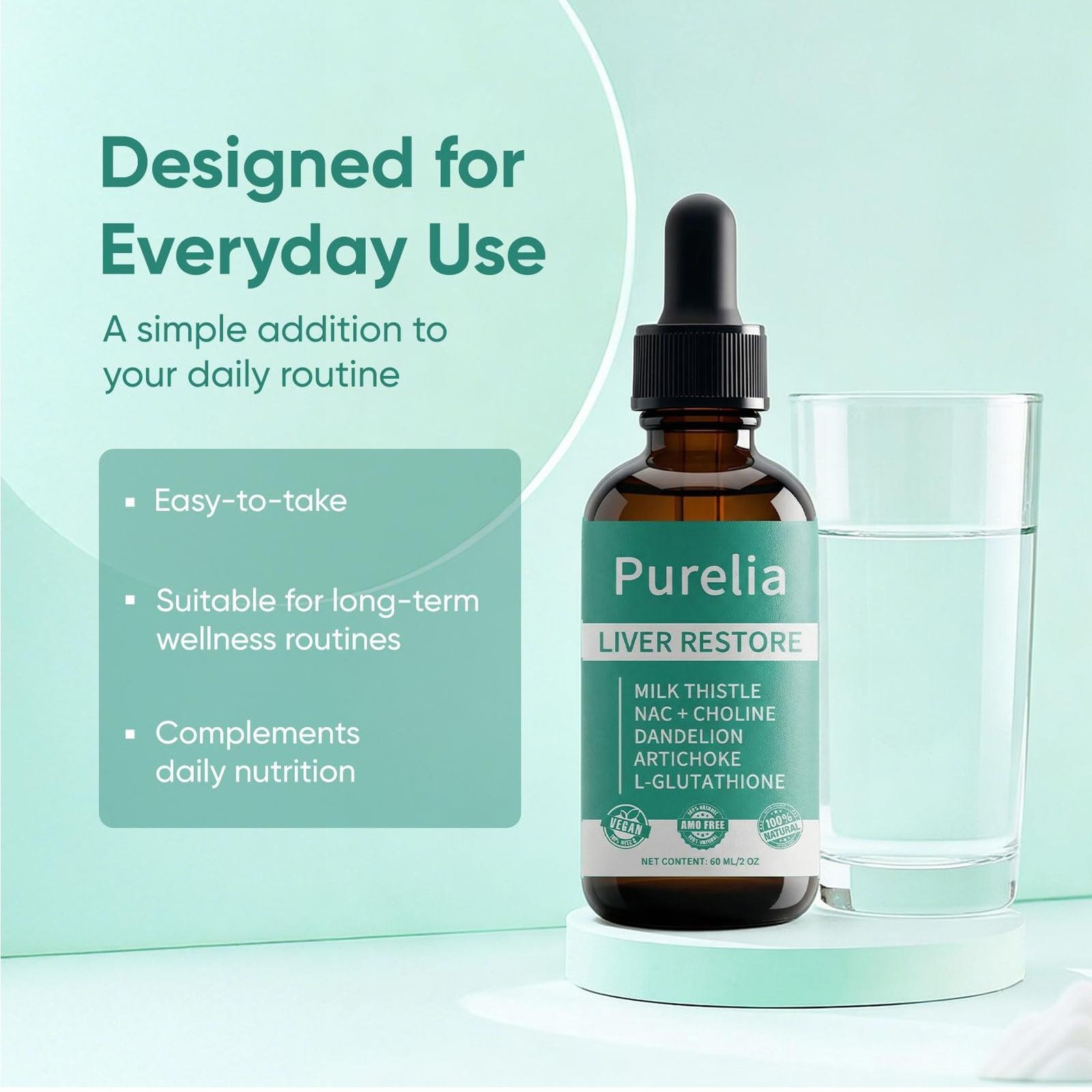 Purelia Liver Restore, Complete Liver Support Supplement with Milk Thistle, Dand