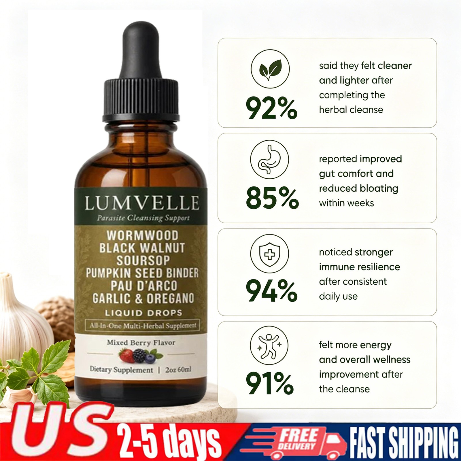 LUMVELLE Wild Harvested Wormwood Herbal Liquid Botanical Supplement Drops 60ml