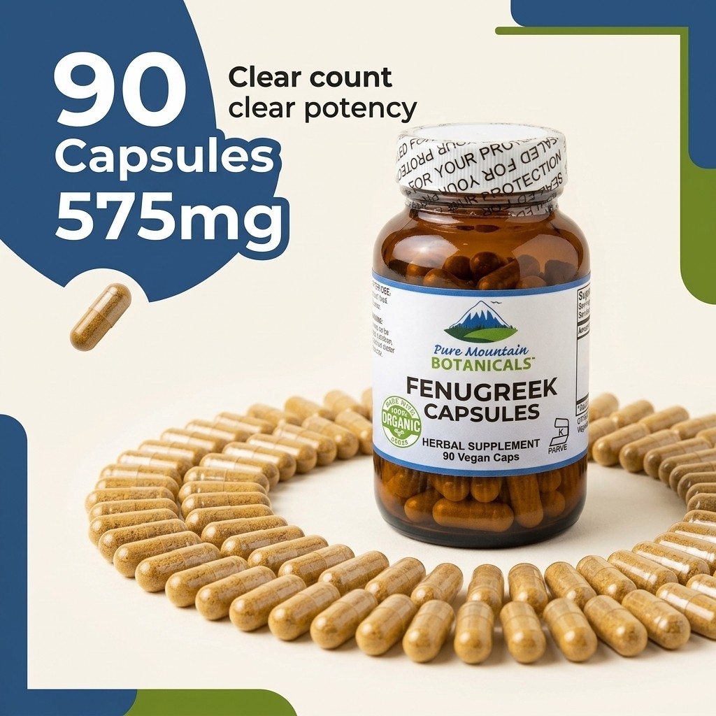 Pure Mountain Botanicals Fenugreek Capsules Organic Fenugreek Seed Supplement