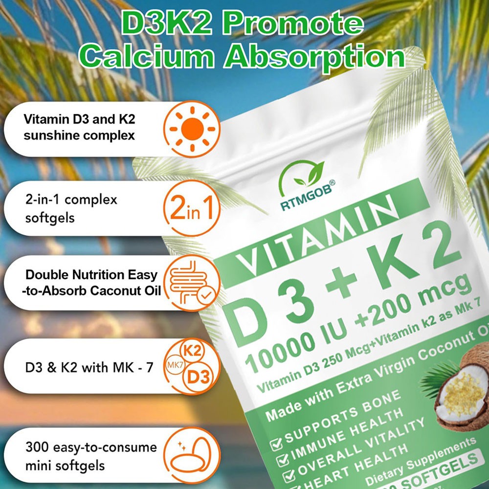 Microingredients Vitamin D3 10000 iu K2 300 Coconut Oil Softgels