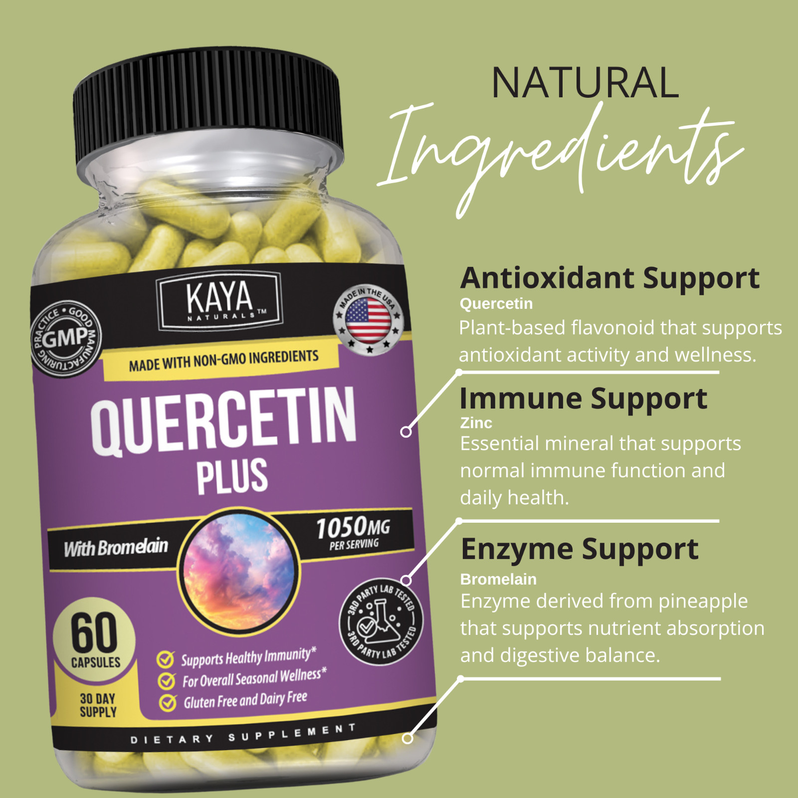 Quercetin + Zinc & Bromelain Immune & Antioxidant Support for Seasonal Wellness