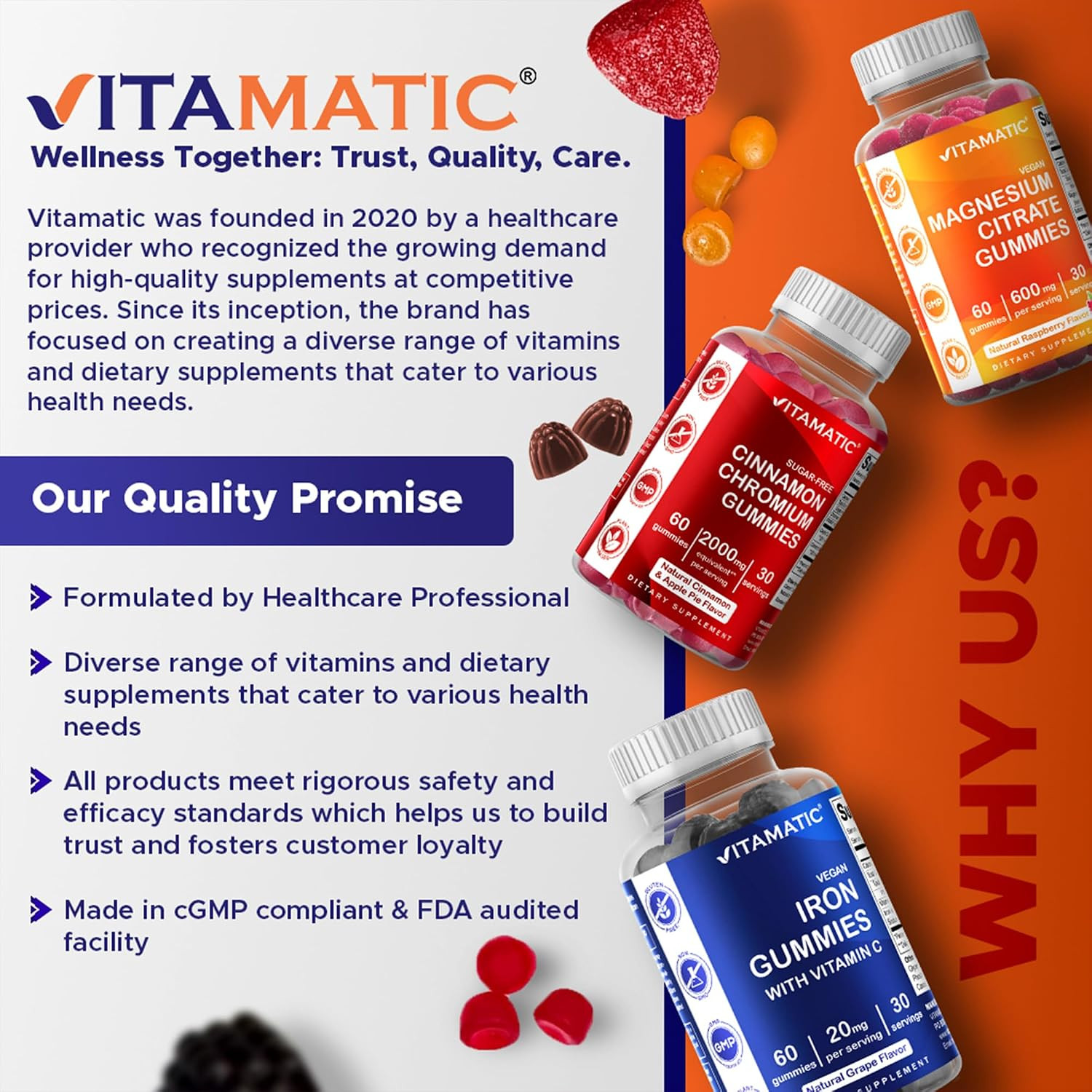Vitamatic Sugar Free Folic Acid 1 mg Gummies 120 Count Orange Flavor | 1 mg Foli