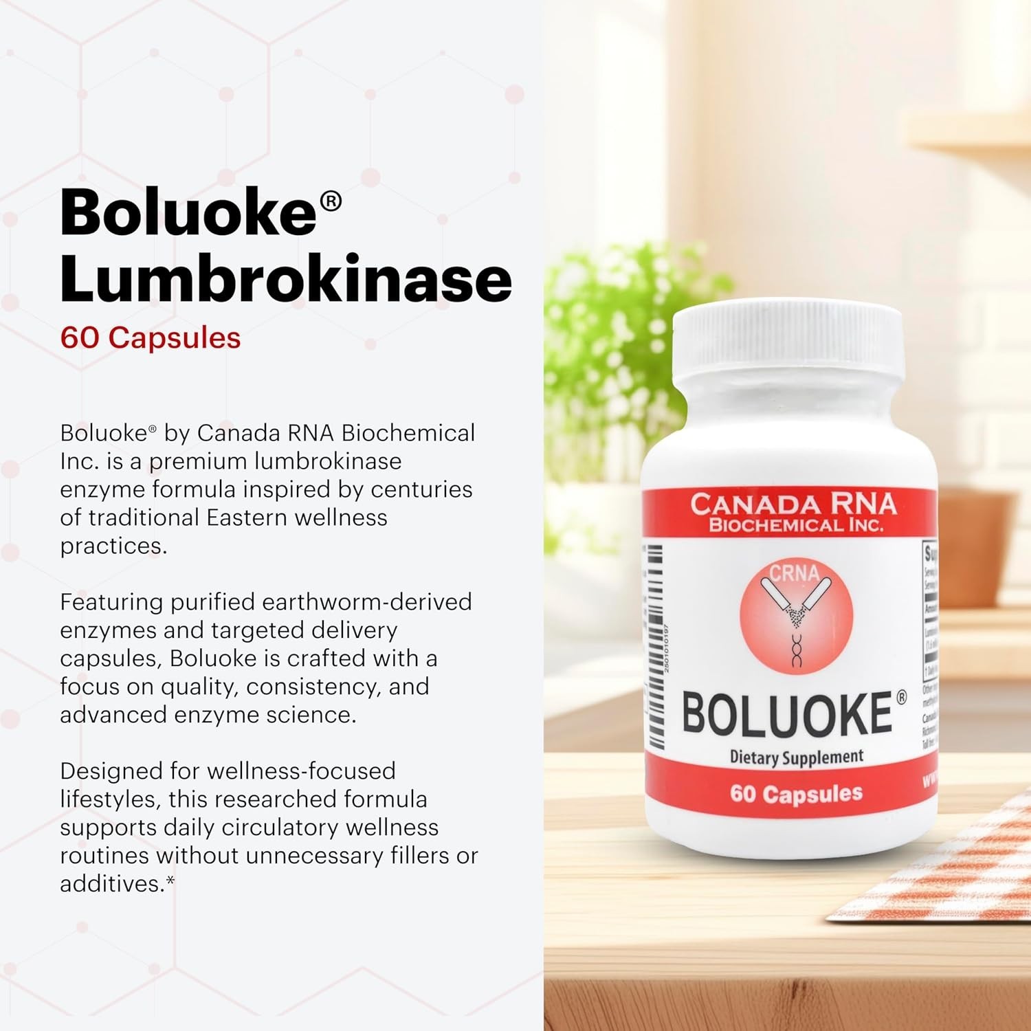 Boluoke Canada RNA Lumbrokinase Enzyme Supplement 60 Capsules Sealed New