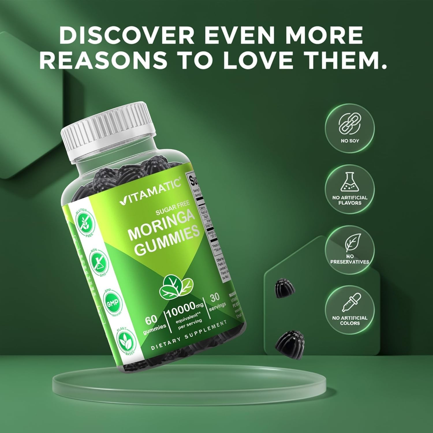 2 BOTTLES-NEW LUXRY Vitamatic Sugar Free Moringa Gummies – 10,000 mg 60 Count