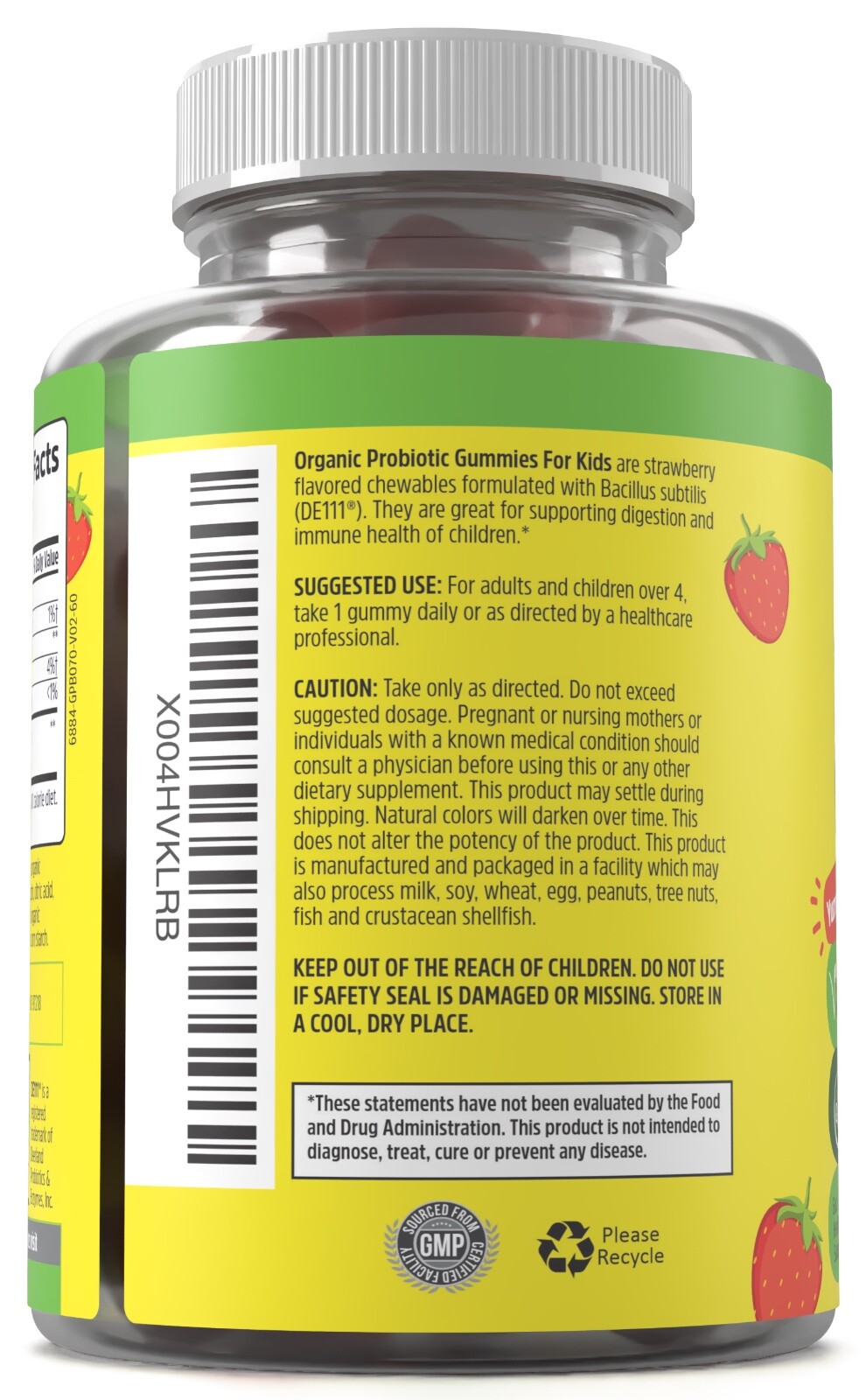 Kids Probiotic Gummies – USDA Organic & Vegan – 2.5 Billion CFU of DE111®