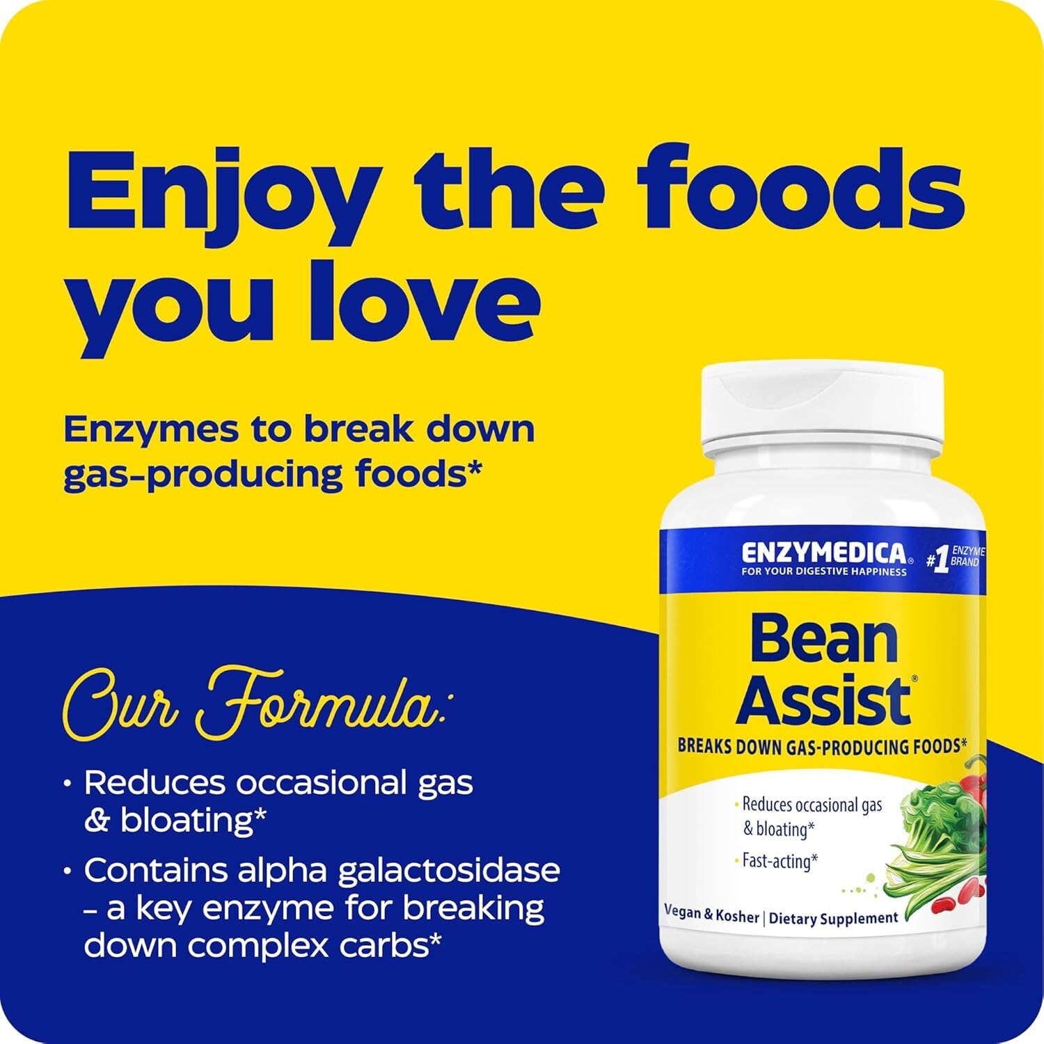 Enzymedica BeanAssist 30 Capsules x3 packs