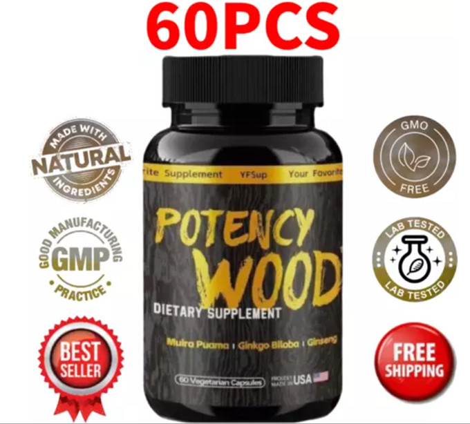 power WOOD Ginseng Ashwagandha Gingko Tribulus, Herbal Supplements 60Capsules