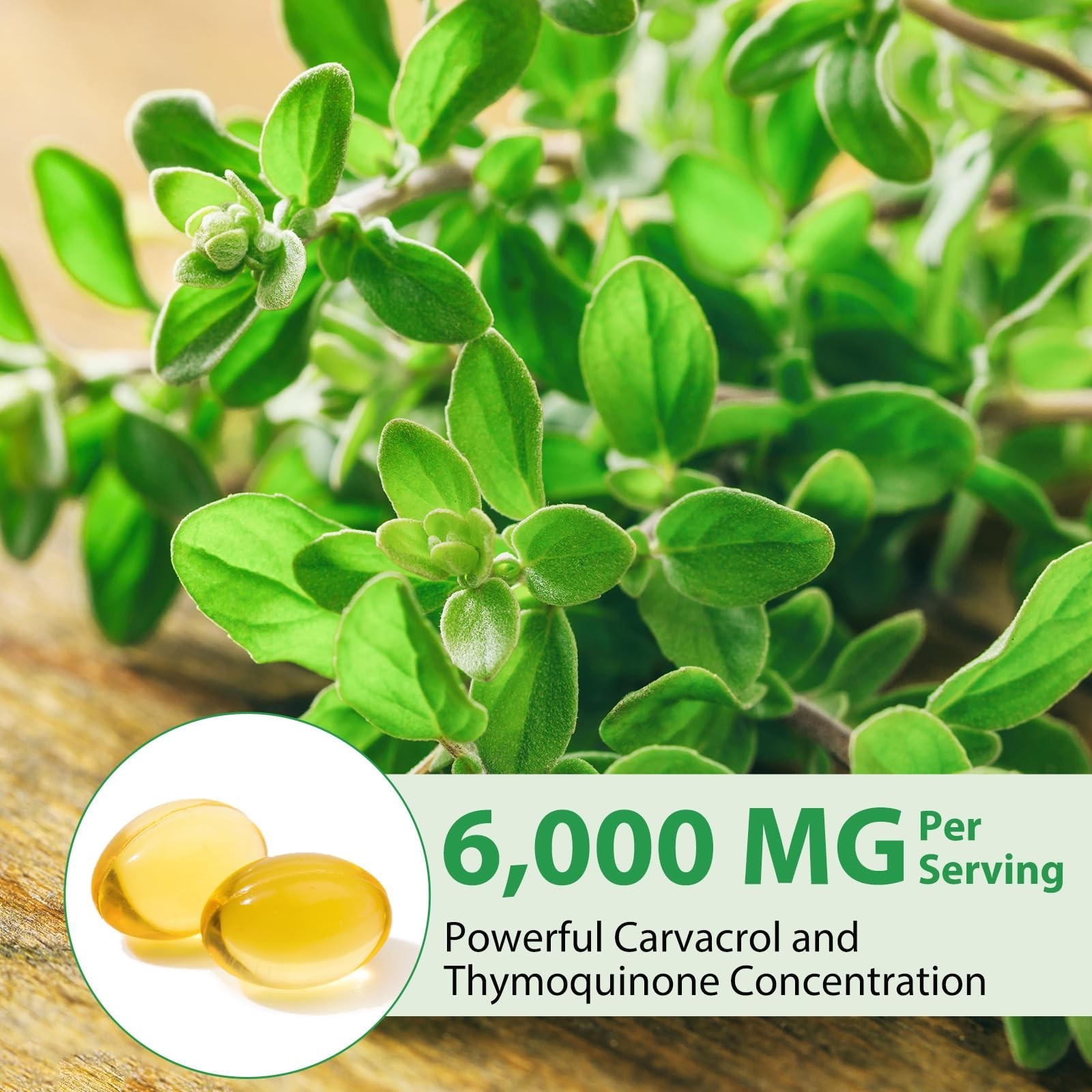 Oregano Oil Softgels 6000mg with Black Seed Oil 200mg – Immune Support, Organic,