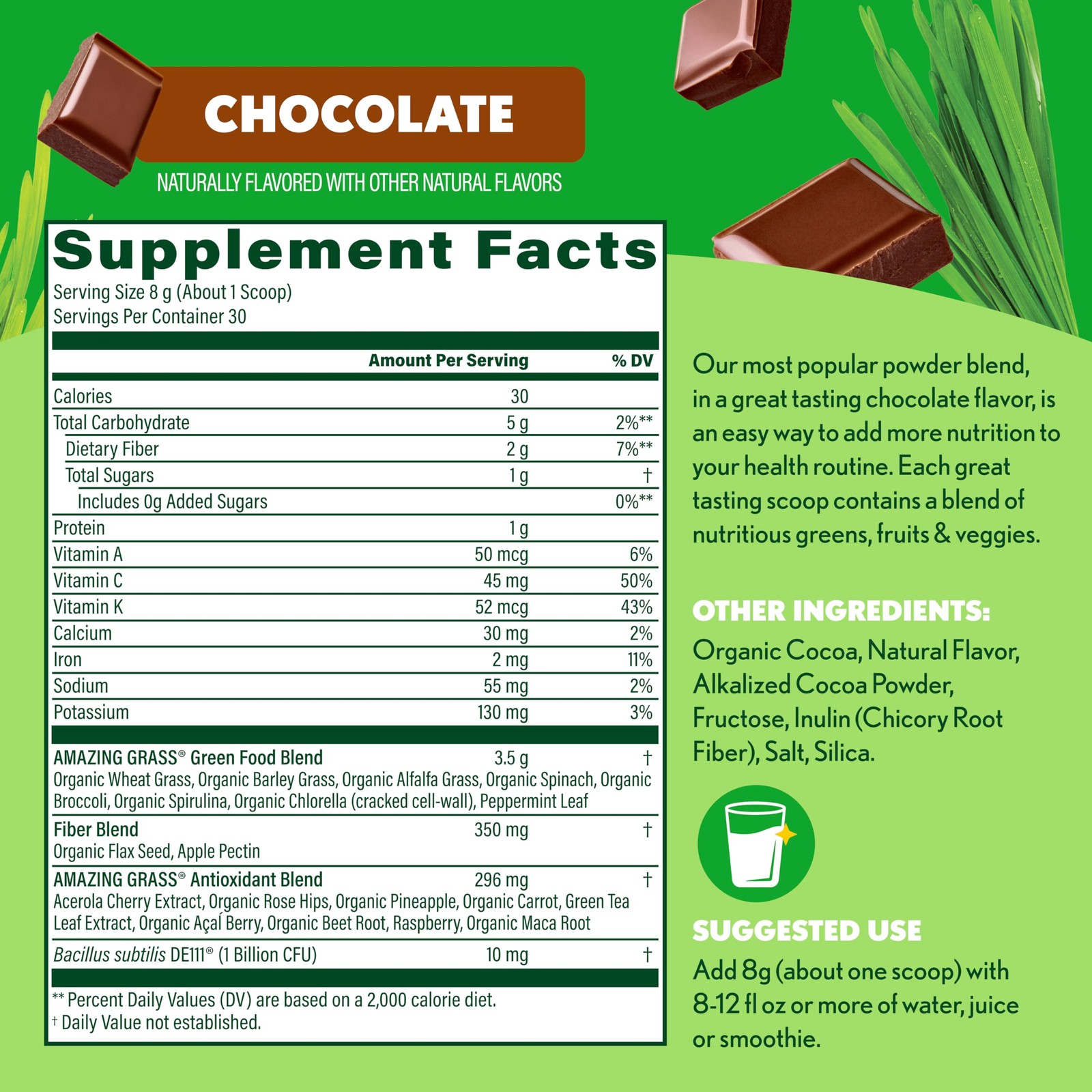 Amazing Grass Super Greens Powder 8.5 Ounce (Pack of 1), – Chocolate