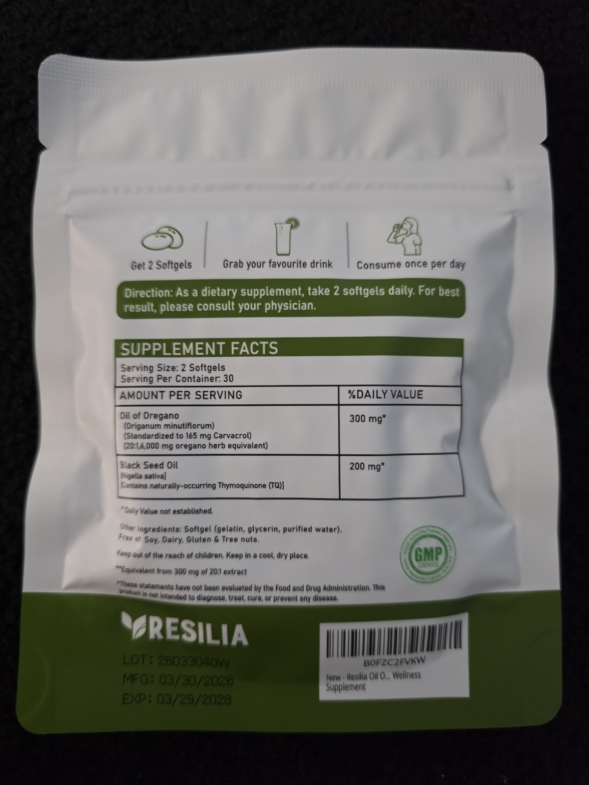Resilia Oil of Oregano 6000mg with Black Seed Oil Softgels – 60 Capsules 1xPk