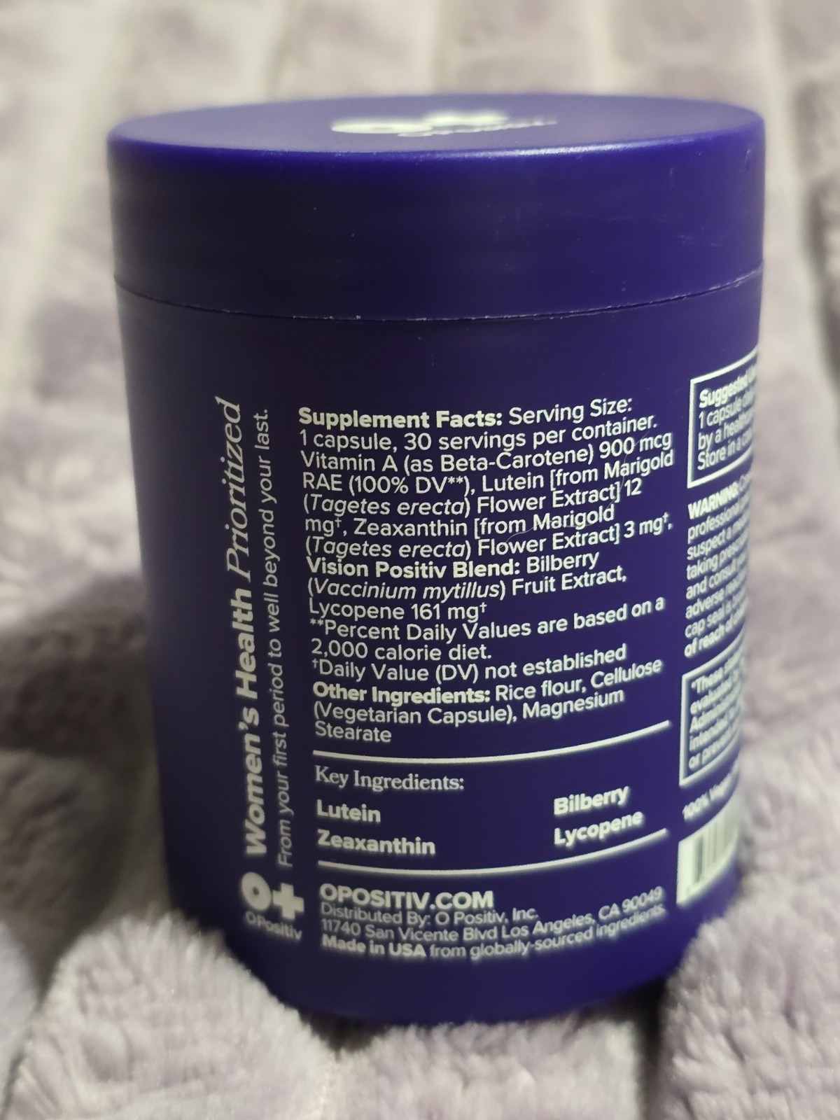 O Positiv MENO Eye Health Capsules Lutein, Zeaxanthin, Bilberry Extract, Vitamin