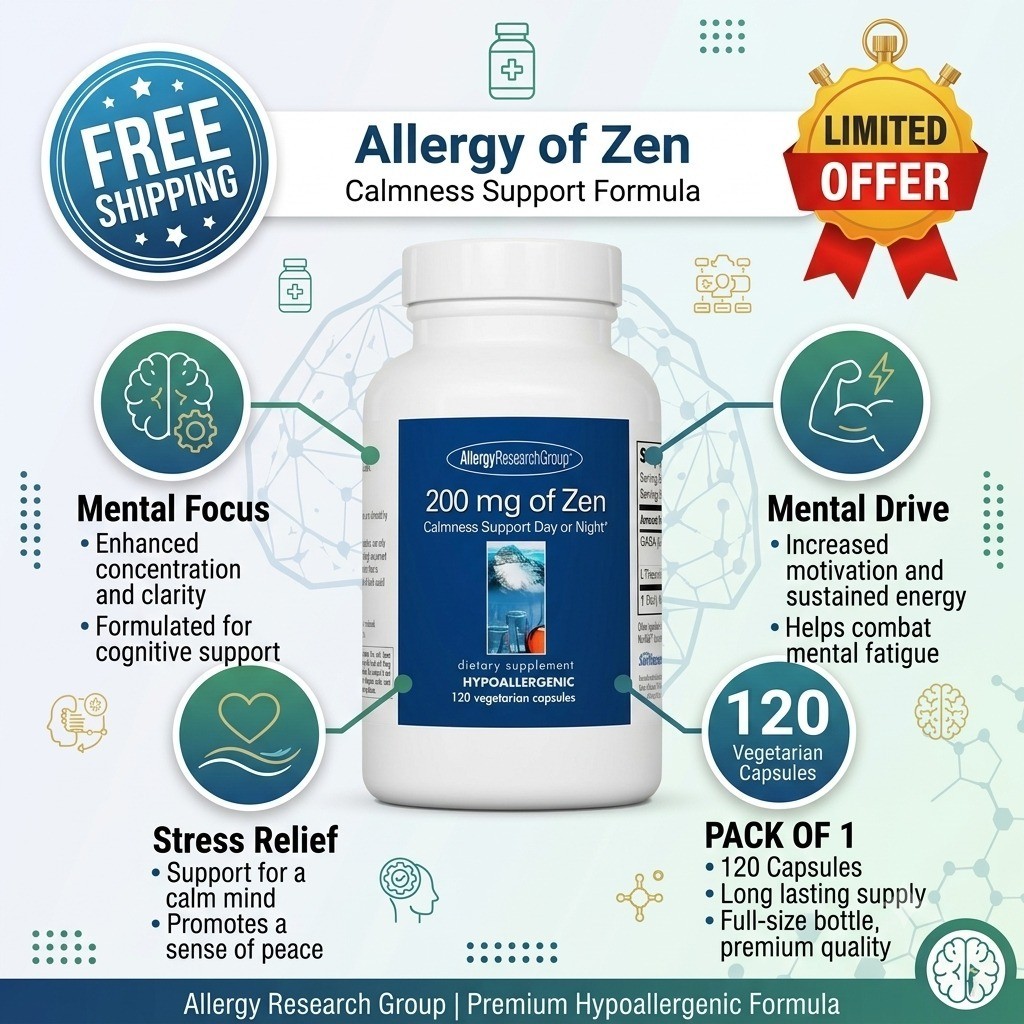 Zen 200mg by Allergy Research Group 120 Capsules Stress & Relaxation Support