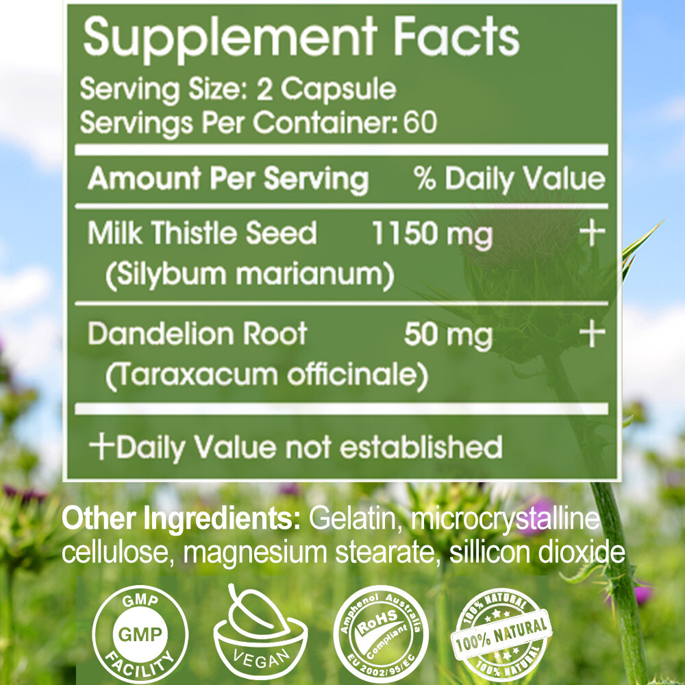 Organic Milk Thistle 1150 mg Strength 120 Veggie Caps 80% Silymarin 30:1