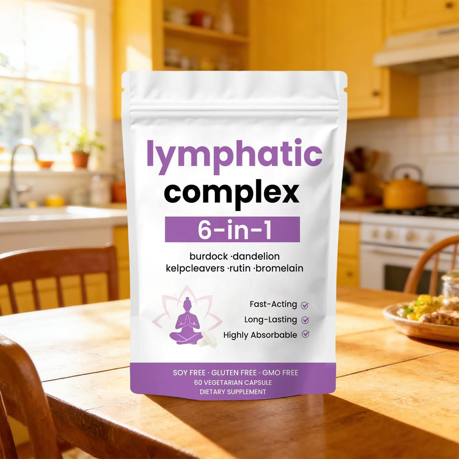 6-in-1 Lymphatic Complex Drainage Supplement 60 Pill Natural Plant Extract Count