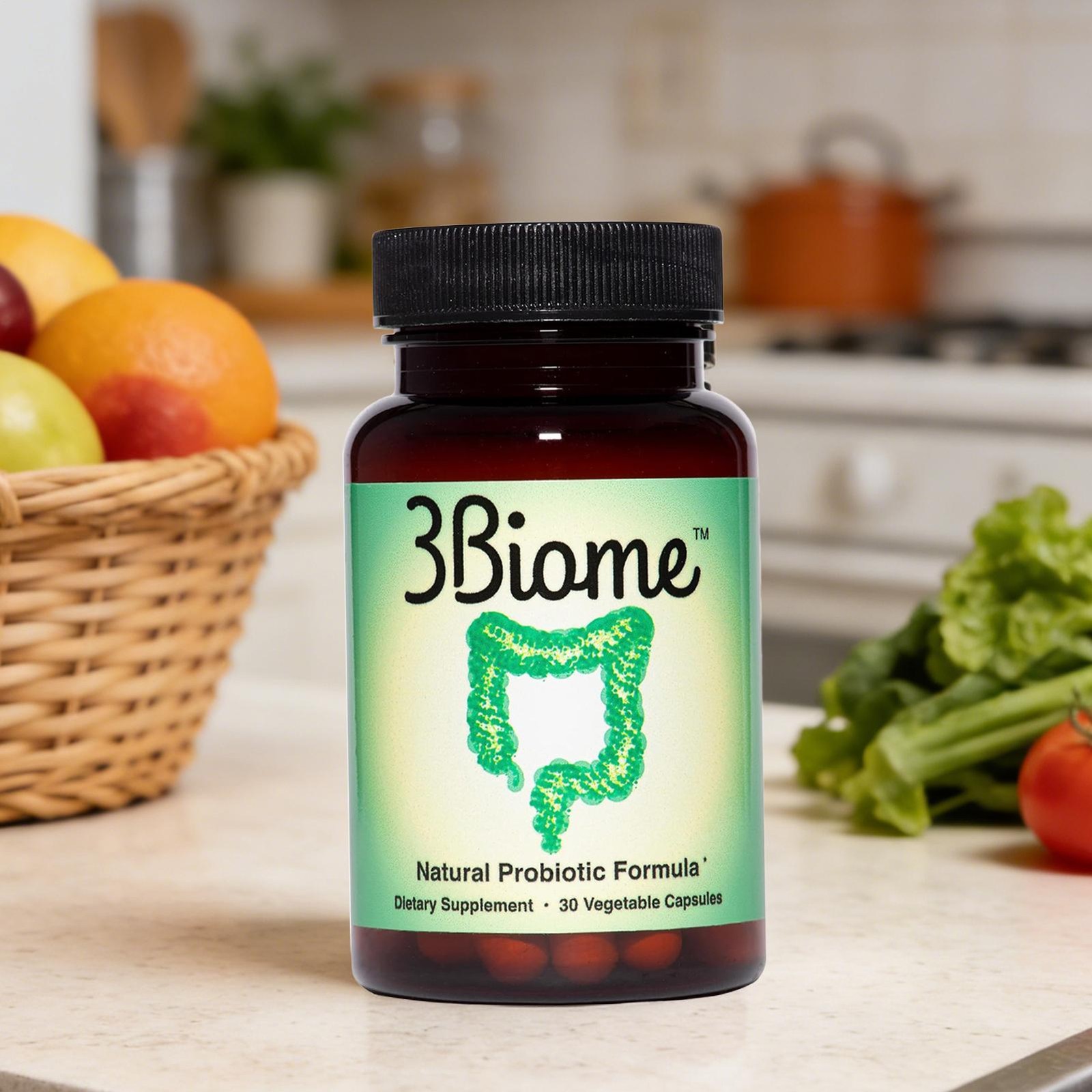 3Biome Natural Probiotic Dietary Supplement Non-GMO & Gluten Free, 30 Vegan Caps