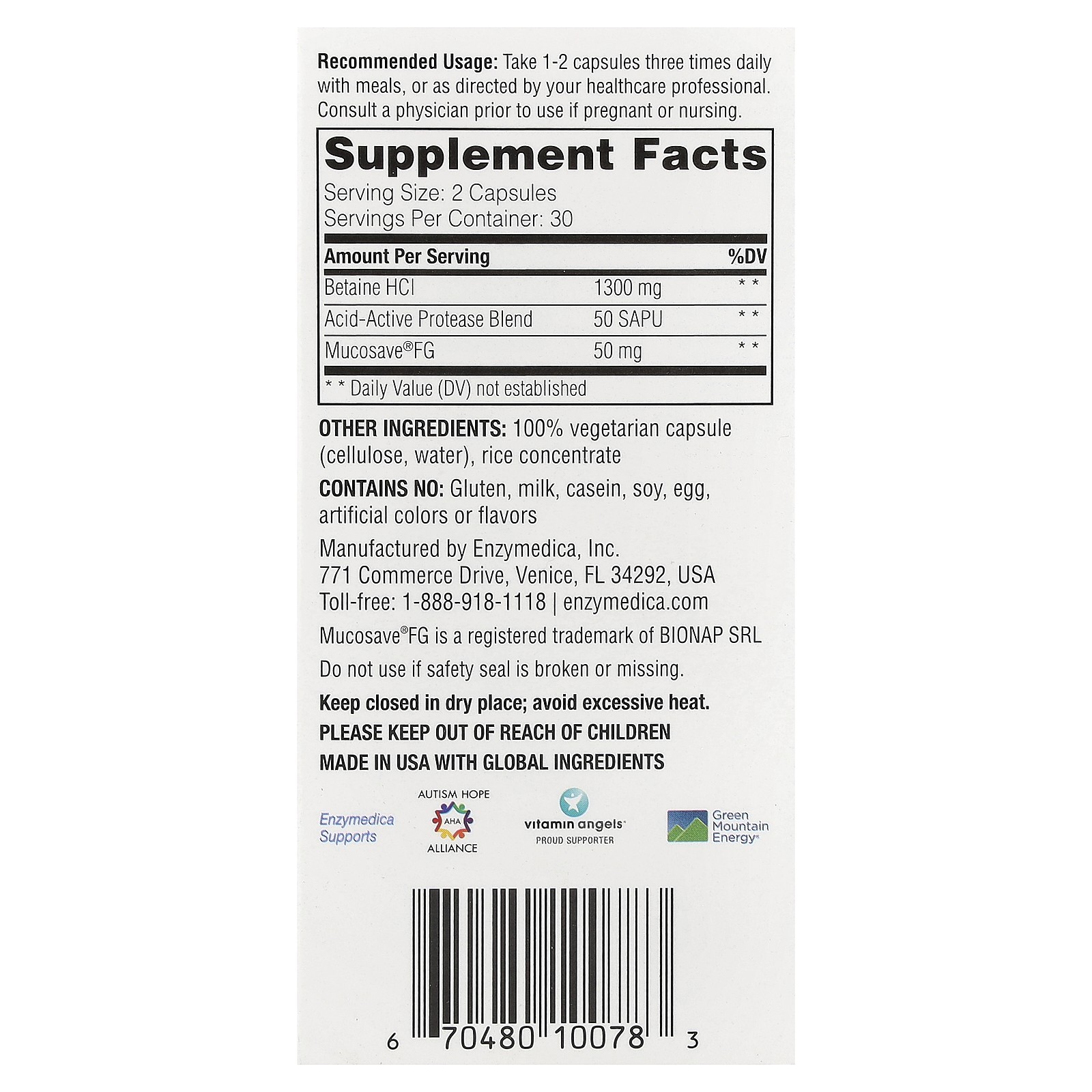 Fast-Acting Betaine HCl, 60 Capsules