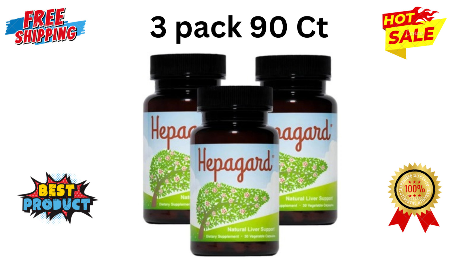 Hepagard Natural Liver Support Dietary Supplement 30Count Pack of 3 Free Shiping