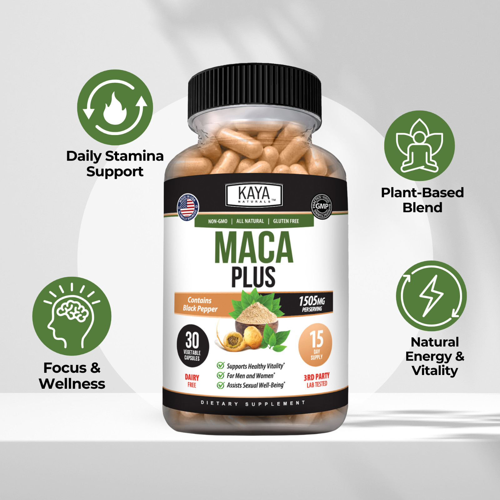 MACA Plus Supplement 30ct, Assist Sexual Well-being, Healthy Energy & Endurance