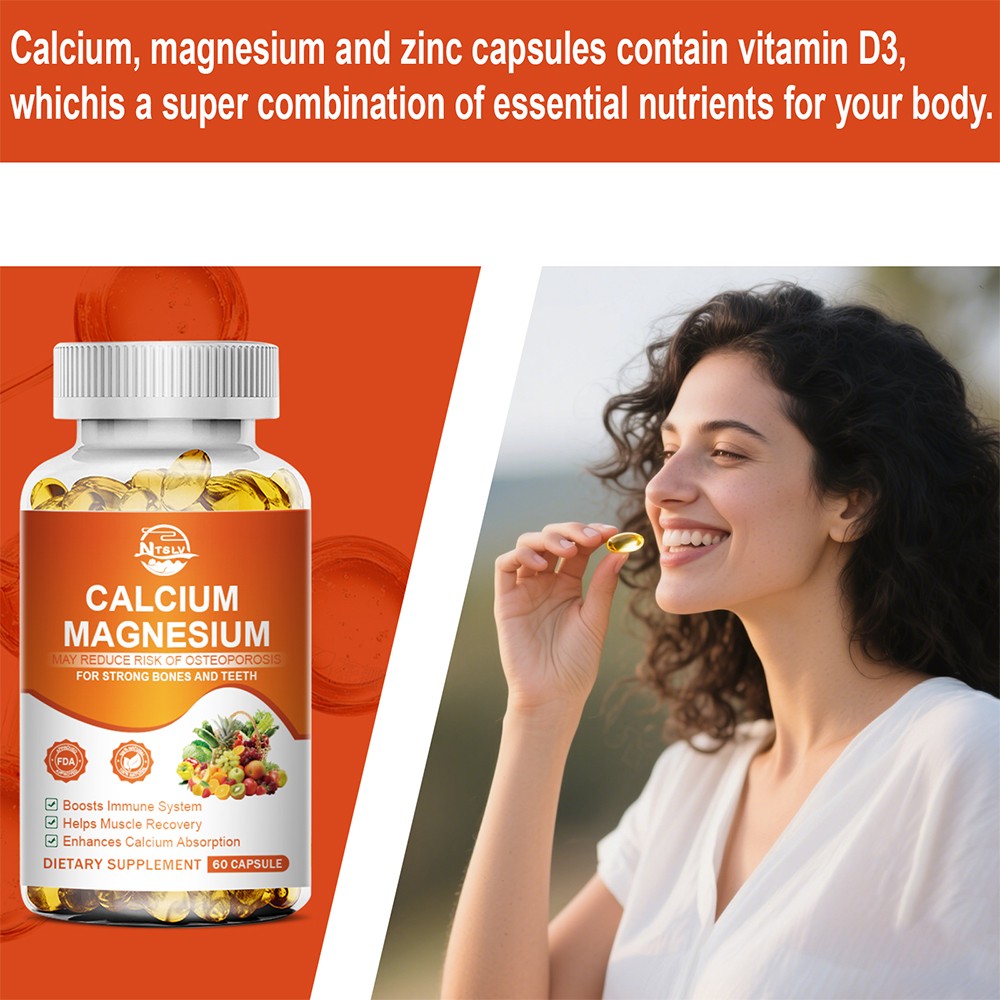 Calcium Magnesium 60 Capsules Bone Teeth Immune Support Supplement